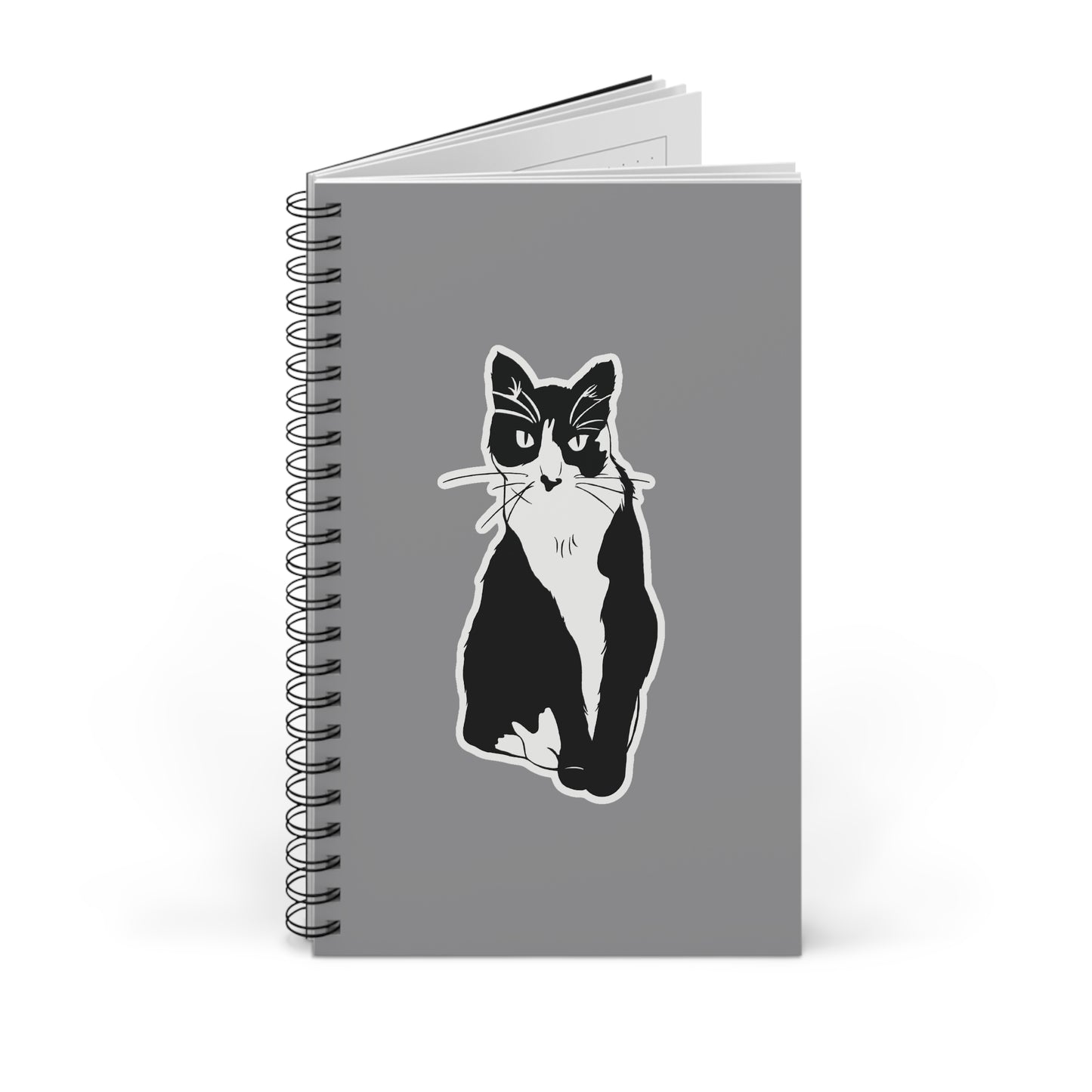 Cat Notebook in Grey (Sticker Style Cat) - Cat Spiral Notebook
