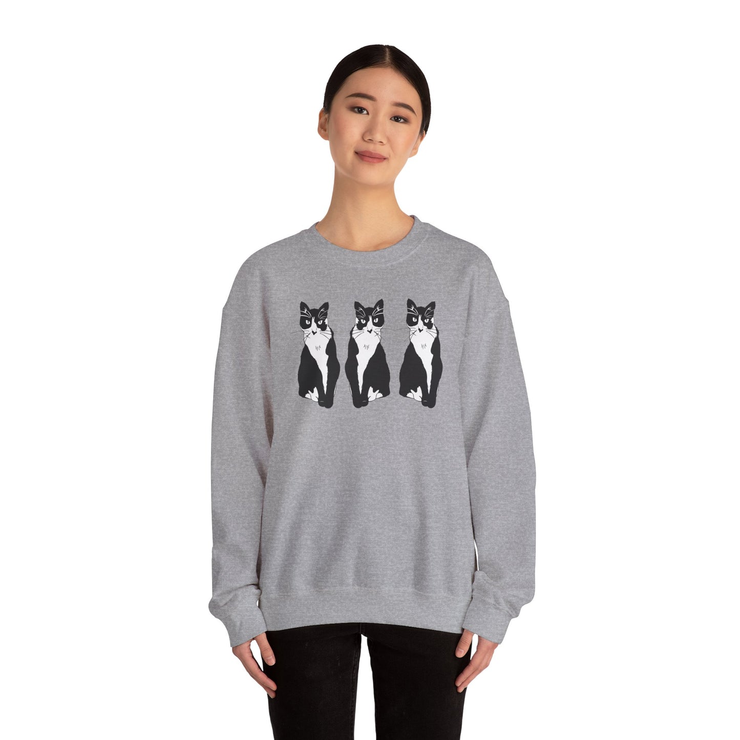 Cat x3 Sweatshirt (B&W Style Cat) - Cat Drawing Sweatshirt
