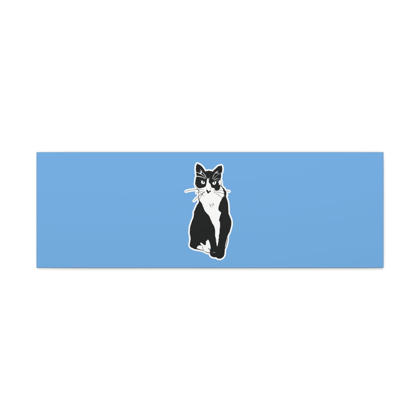 Cat Canvas on Light Blue (Sticker Style Cat) - Cat Drawing Art