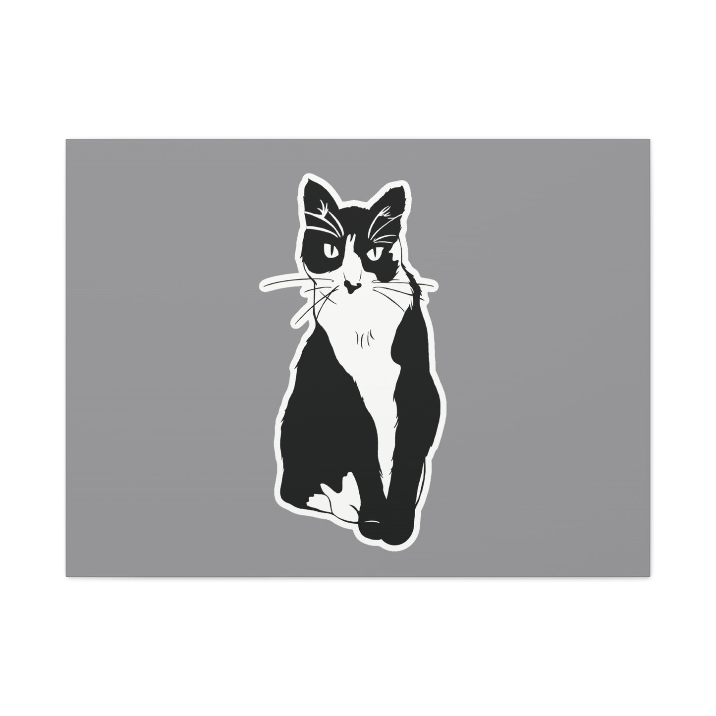 Cat Canvas Print on Grey (Sticker Style Cat) - Cat Drawing Wall Art