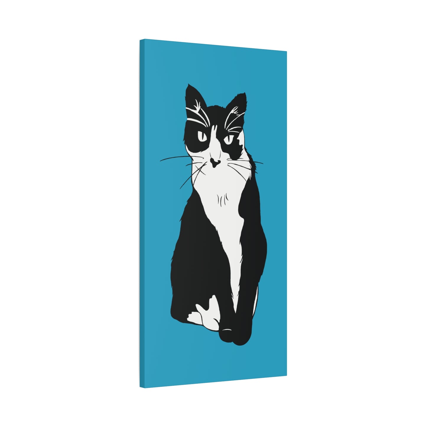 Cat Canvas on Turquoise (B&W Style Cat) - Cat Drawing Art