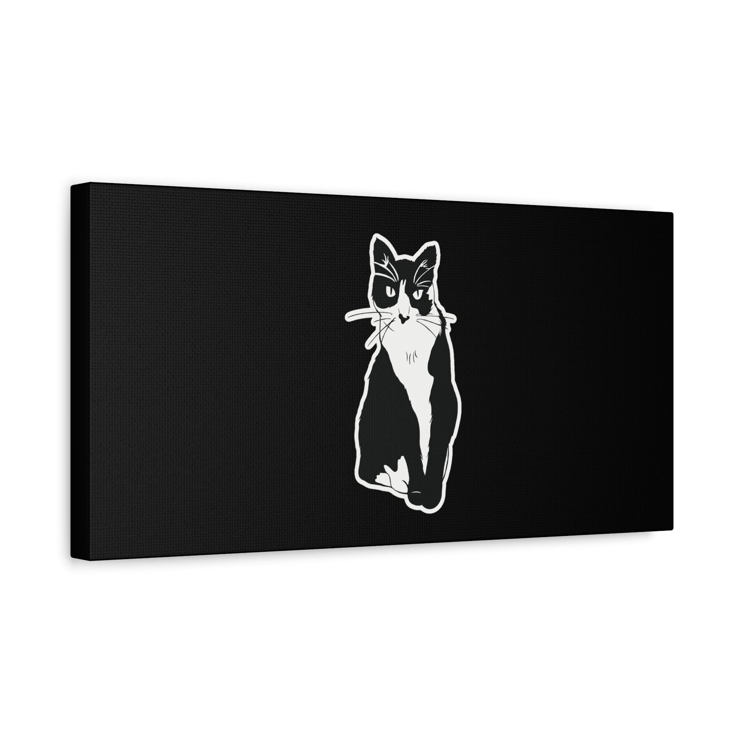 Cat Canvas Print on Black (Sticker Style Cat) - Cat Drawing Art