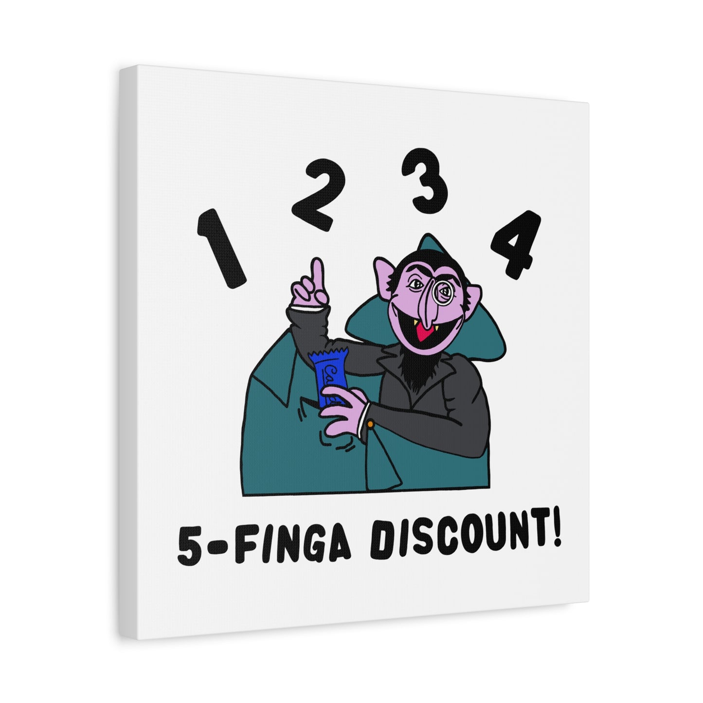 Five Finger Discount Canvas Print White - Sesame Street The Count Parody Art Print