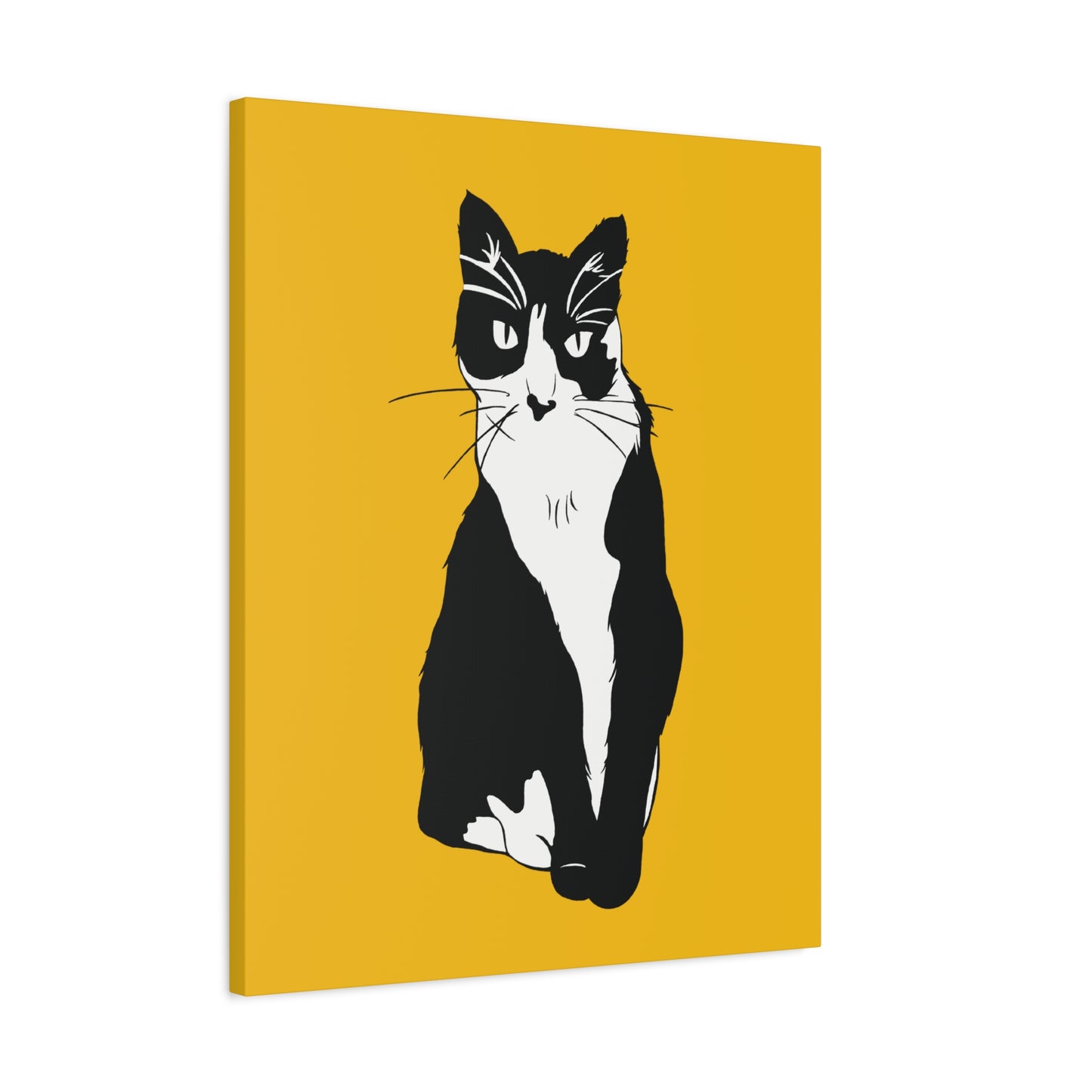 Cat Canvas on Yellow (B&W Style Cat) - Cat Drawing Art