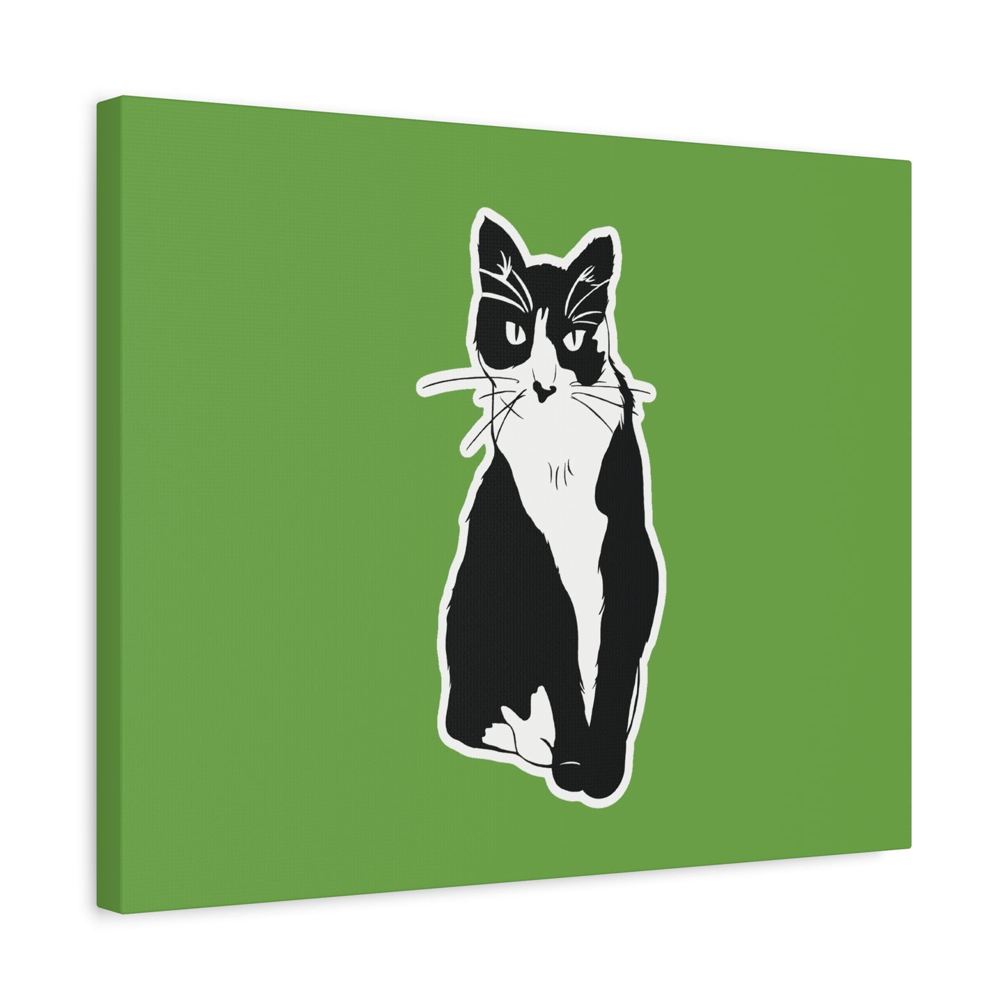 Cat Canvas Print on Green (B&W Style Cat) - Cat Drawing Art