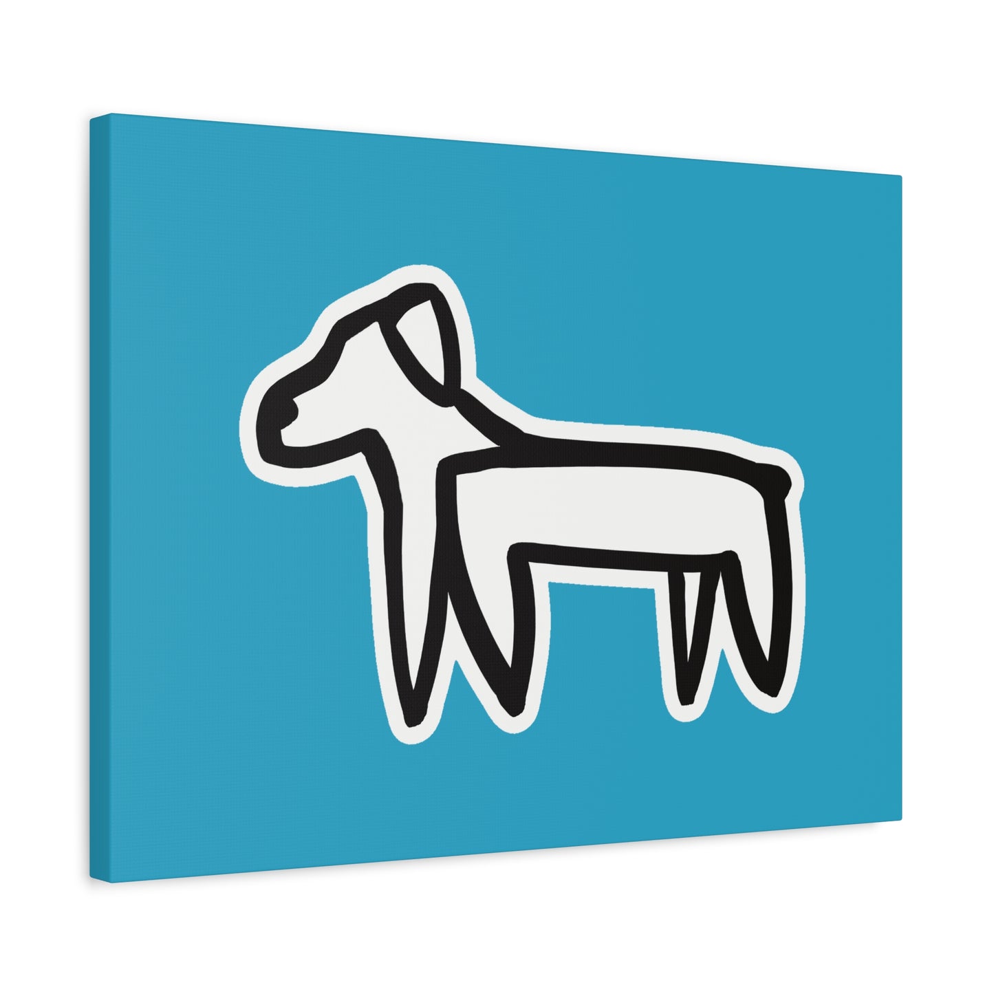 Dog Canvas Print on Turquoise (Sticker Style Black Dog) - Dog Drawing Wall Art