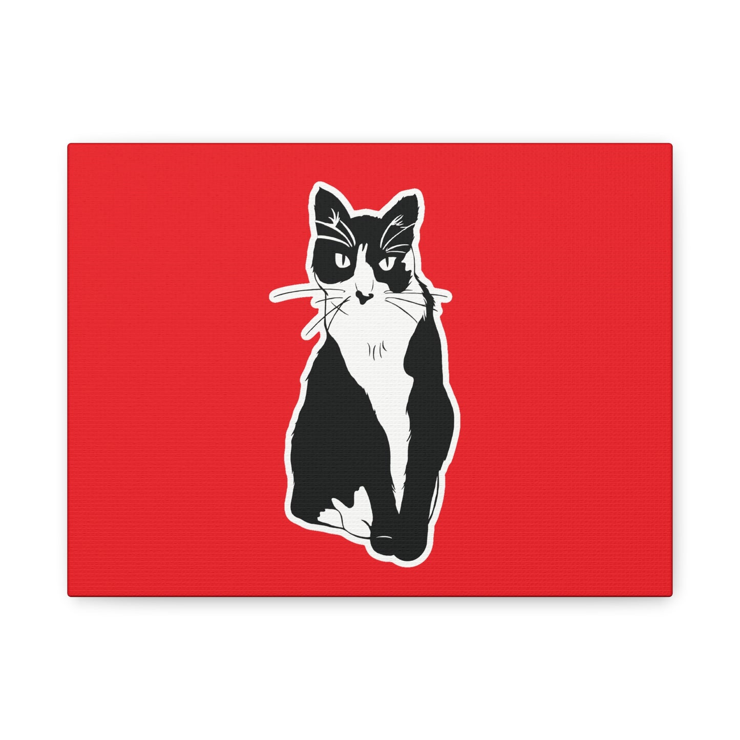 Cat Canvas Print on Red (Sticker Style Cat) - Cat Drawing Art