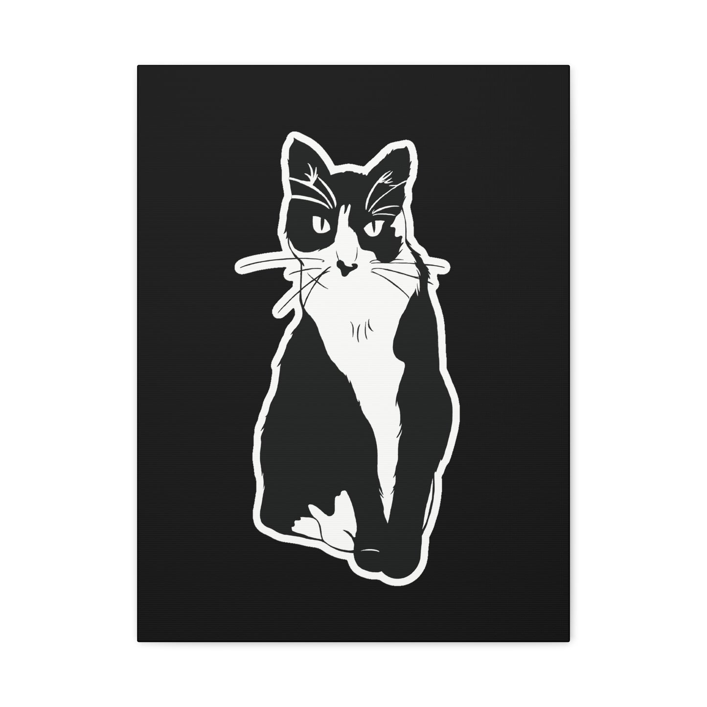 Cat Canvas Print on Black (Sticker Style Cat) - Cat Drawing Art