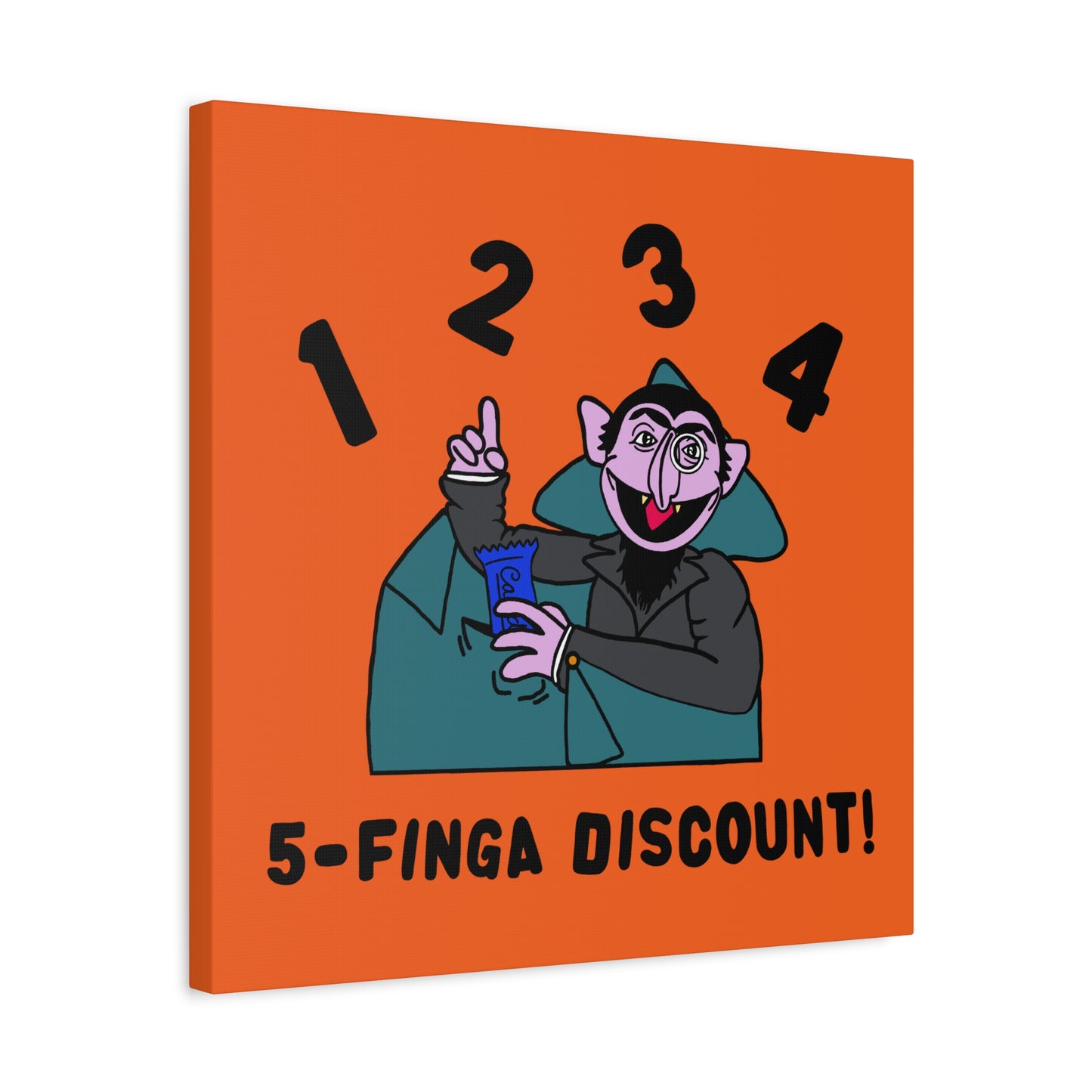 Five Finger Discount Canvas Print Orange - Sesame Street The Count Parody Art Print