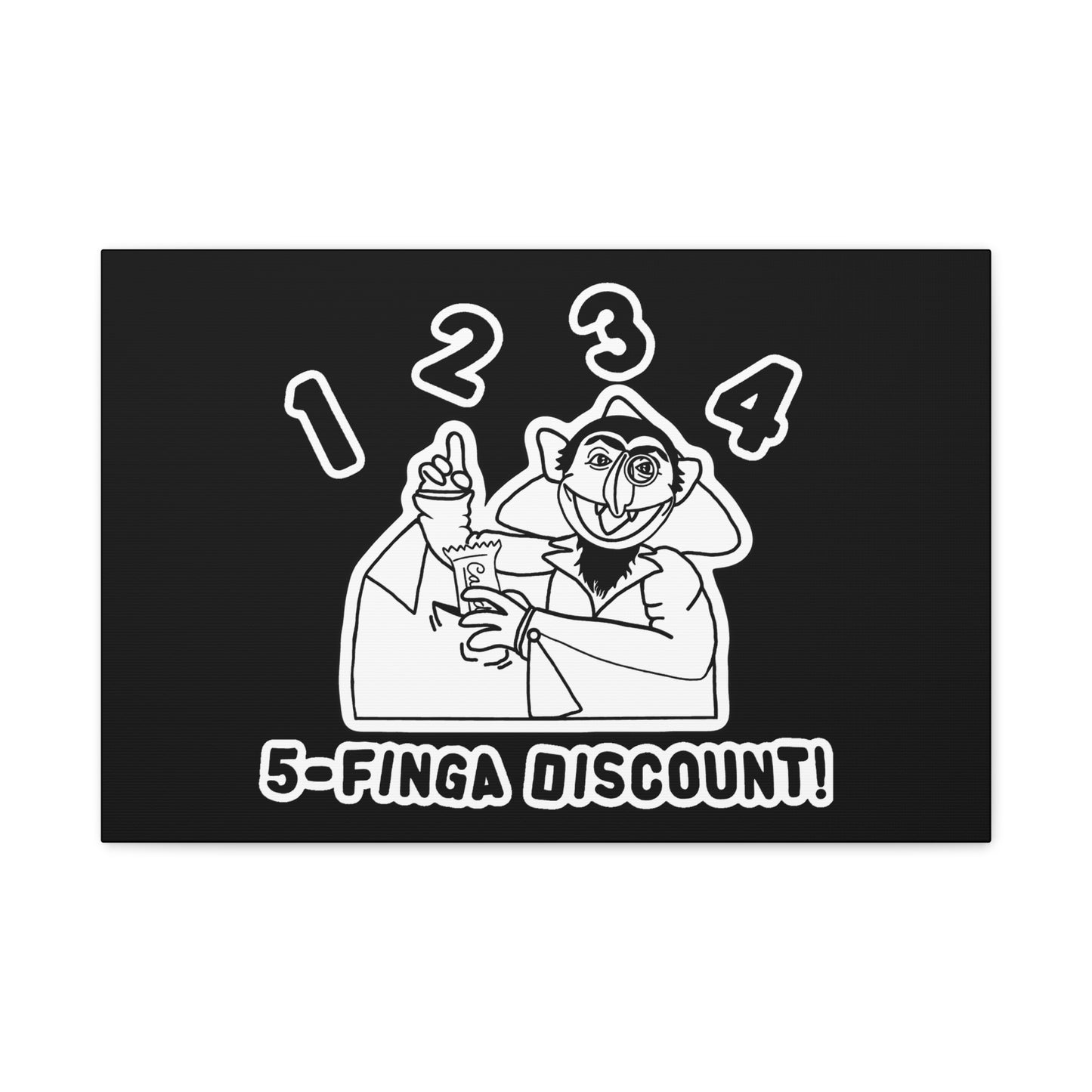 Five Finger Discount Outline Canvas Print Black - Sesame Street The Count Parody Art Print