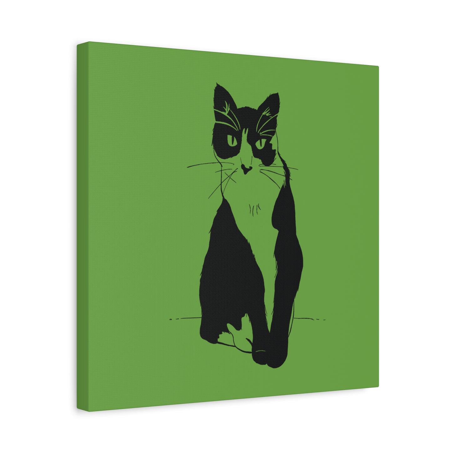 Cat Canvas Print on Green (Transparent Style Cat) - Cat Drawing Art