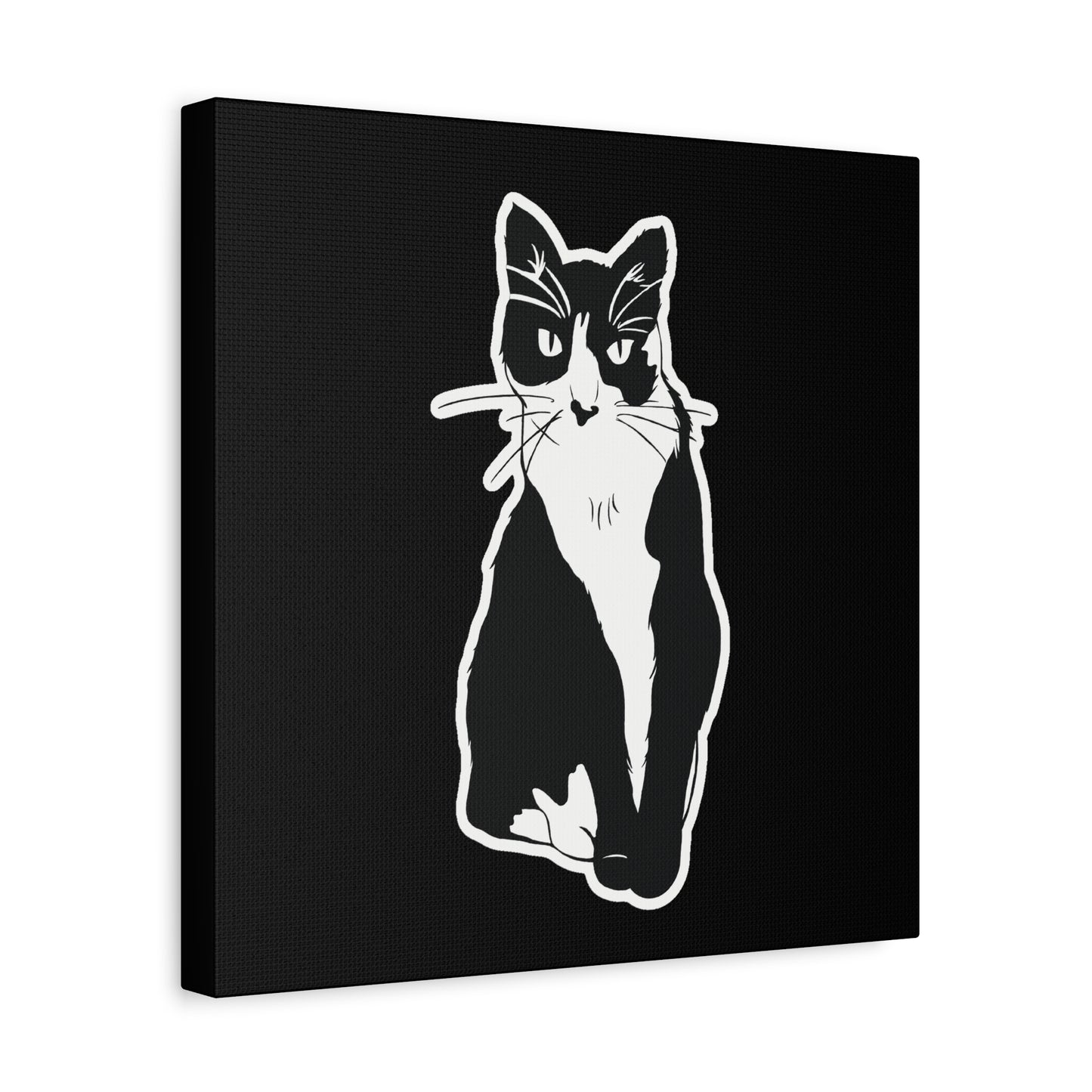 Cat Canvas Print on Black (Sticker Style Cat) - Cat Drawing Art