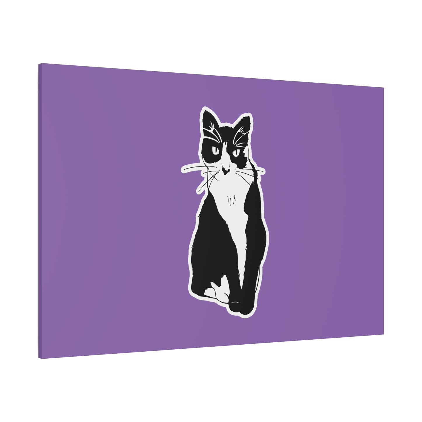 Cat Canvas on Light Purple (Sticker Style Cat) - Cat Drawing Art