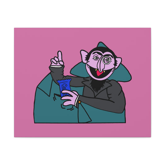 The Count Stealing Candy Canvas Print Light Pink - Sesame Street The Count Parody Art