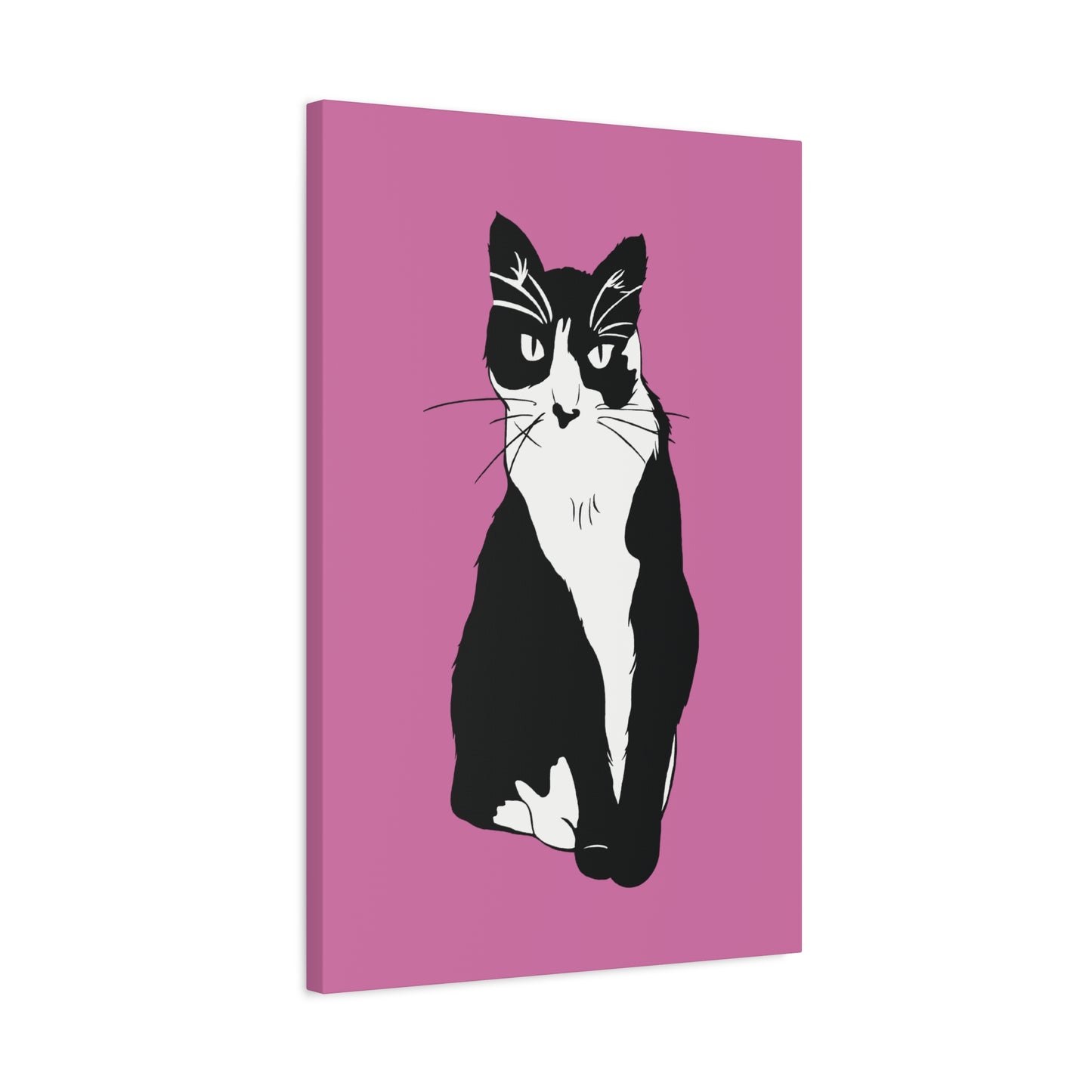 Cat Canvas on Light Pink (B&W Style Cat) - Cat Drawing Art