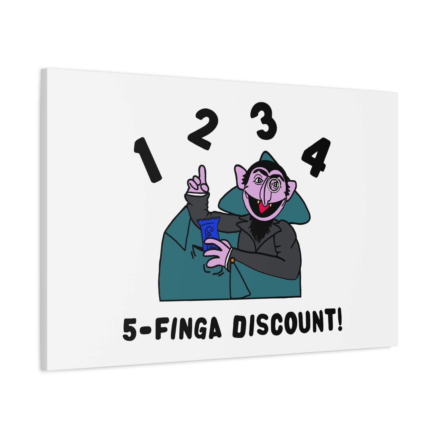 Five Finger Discount Canvas Print White - Sesame Street The Count Parody Art Print
