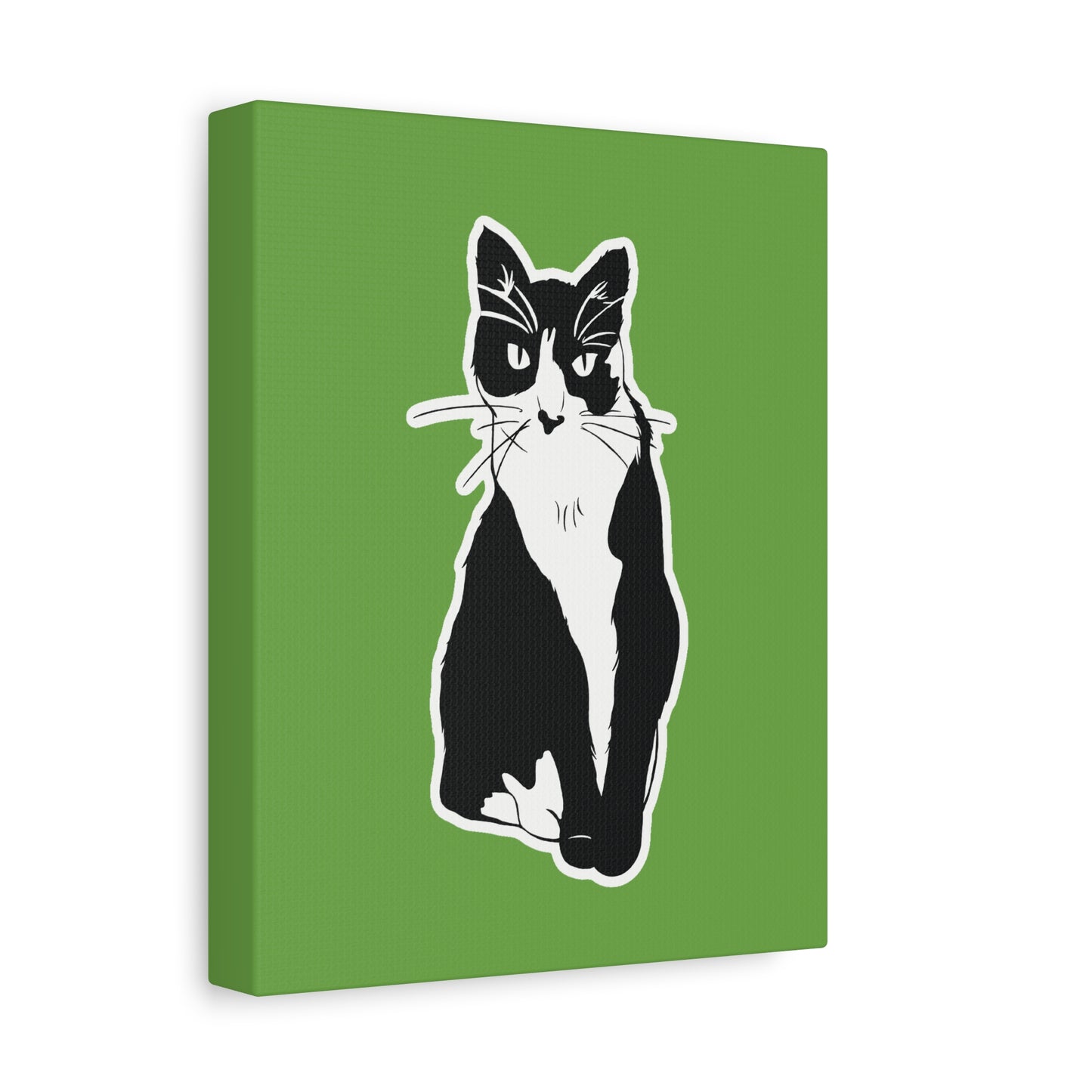 Cat Canvas Print on Green (B&W Style Cat) - Cat Drawing Art