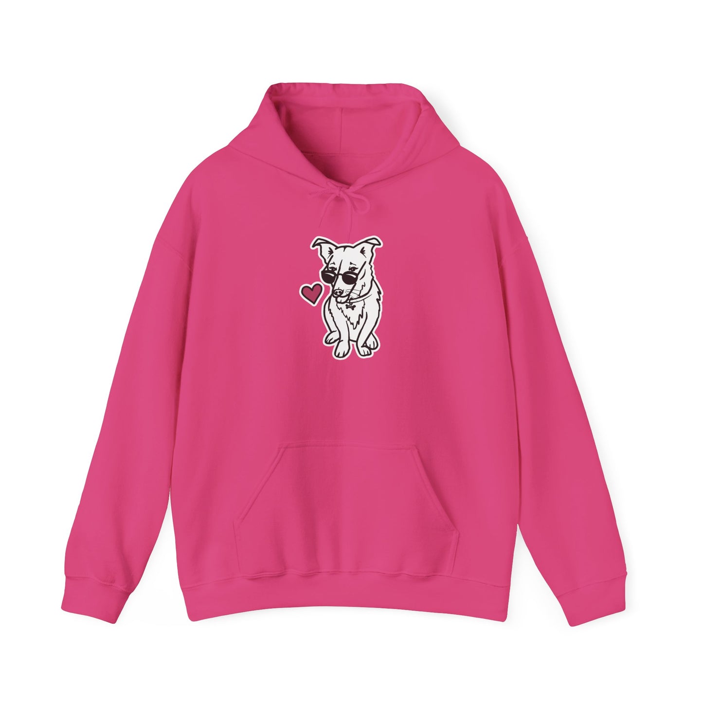Nora the Dog Heart Hoodie (B&W Sticker Style Nora) - Dog Hooded Sweatshirt
