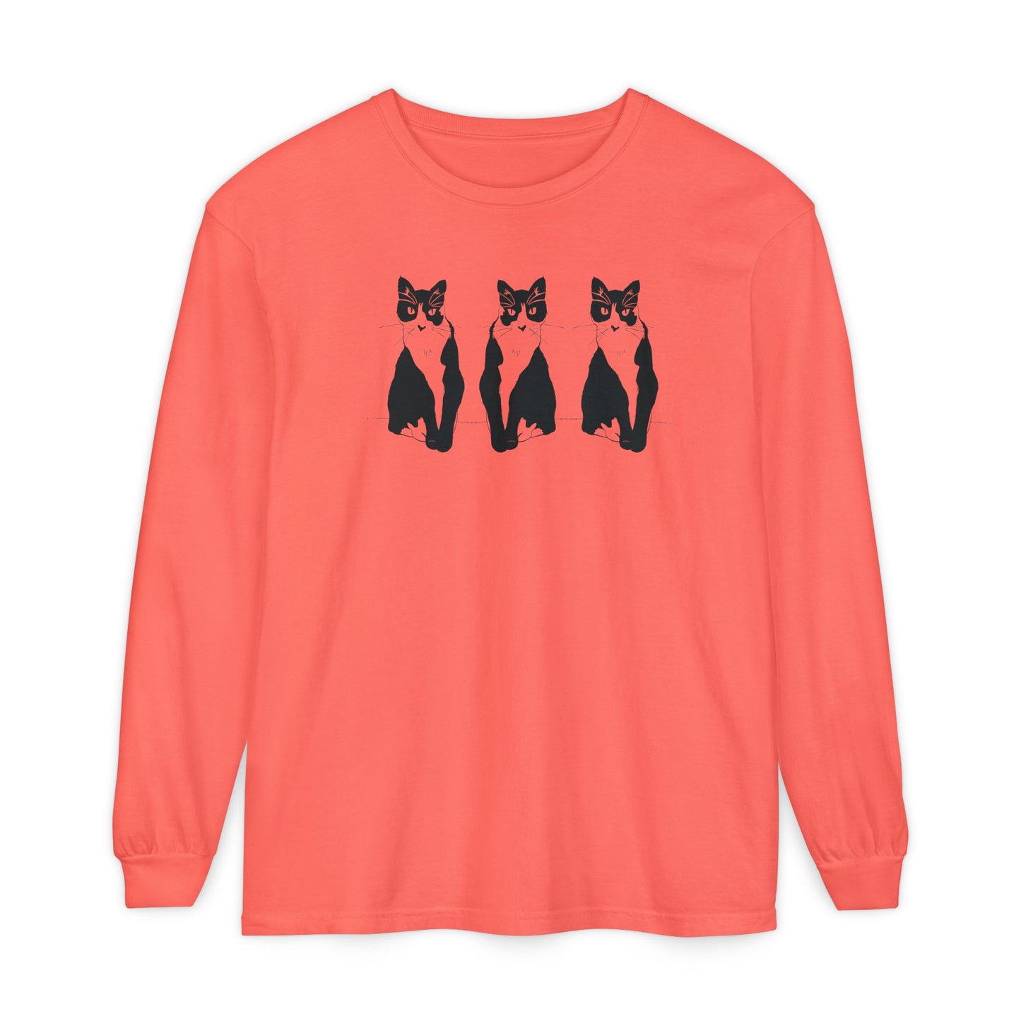 Cat x3 Long Sleeve Tee (Transparent Style Cat) - Cat Drawing Shirt