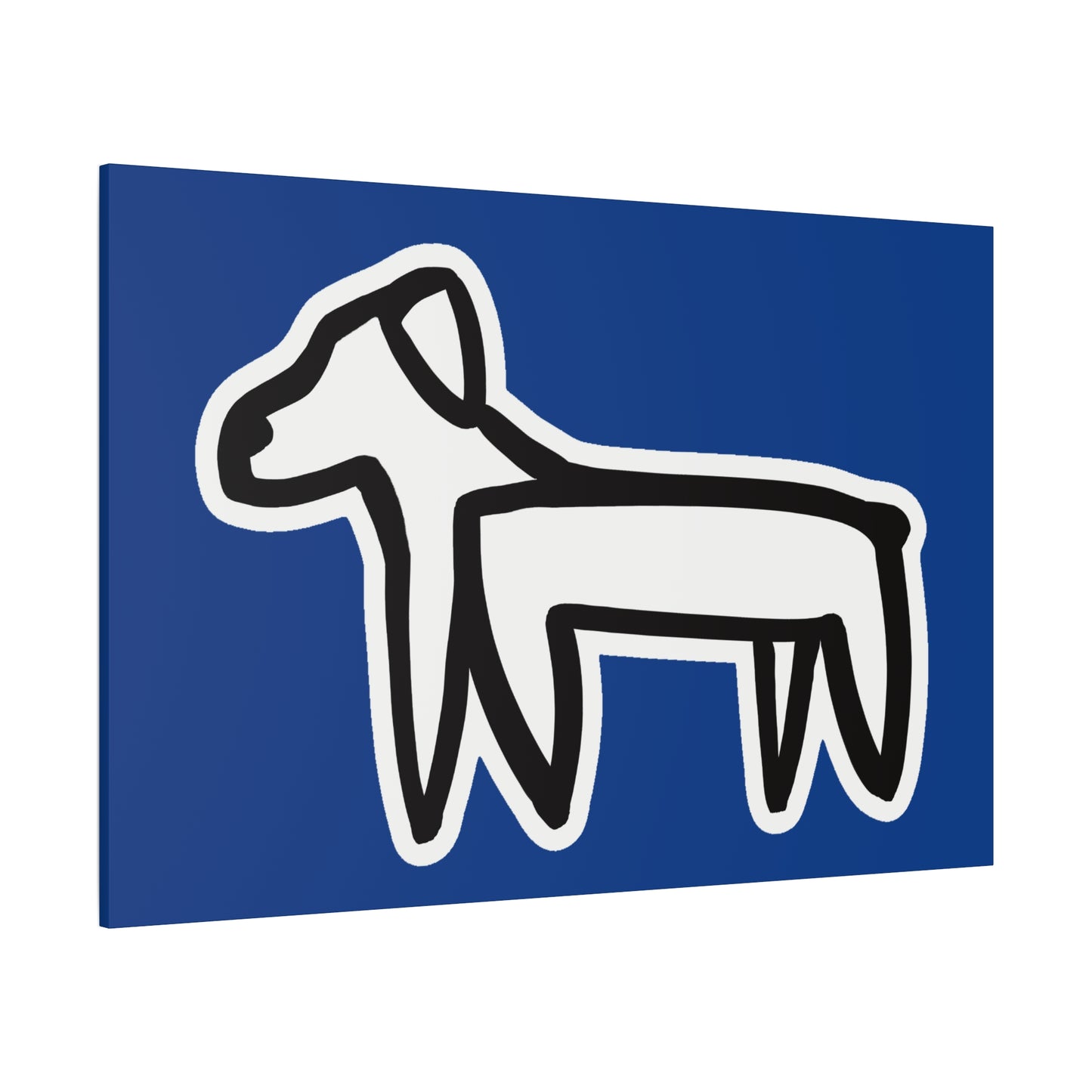Dog Canvas Print on Blue (Sticker Style White Dog) - Dog Drawing Wall Art