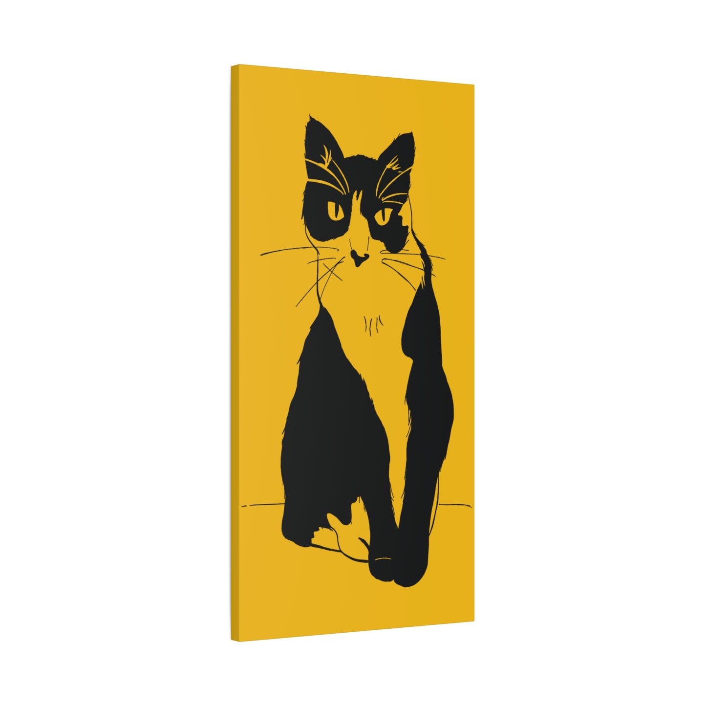 Cat Canvas Print on Yellow (Transparent Style Cat) - Cat Drawing Art