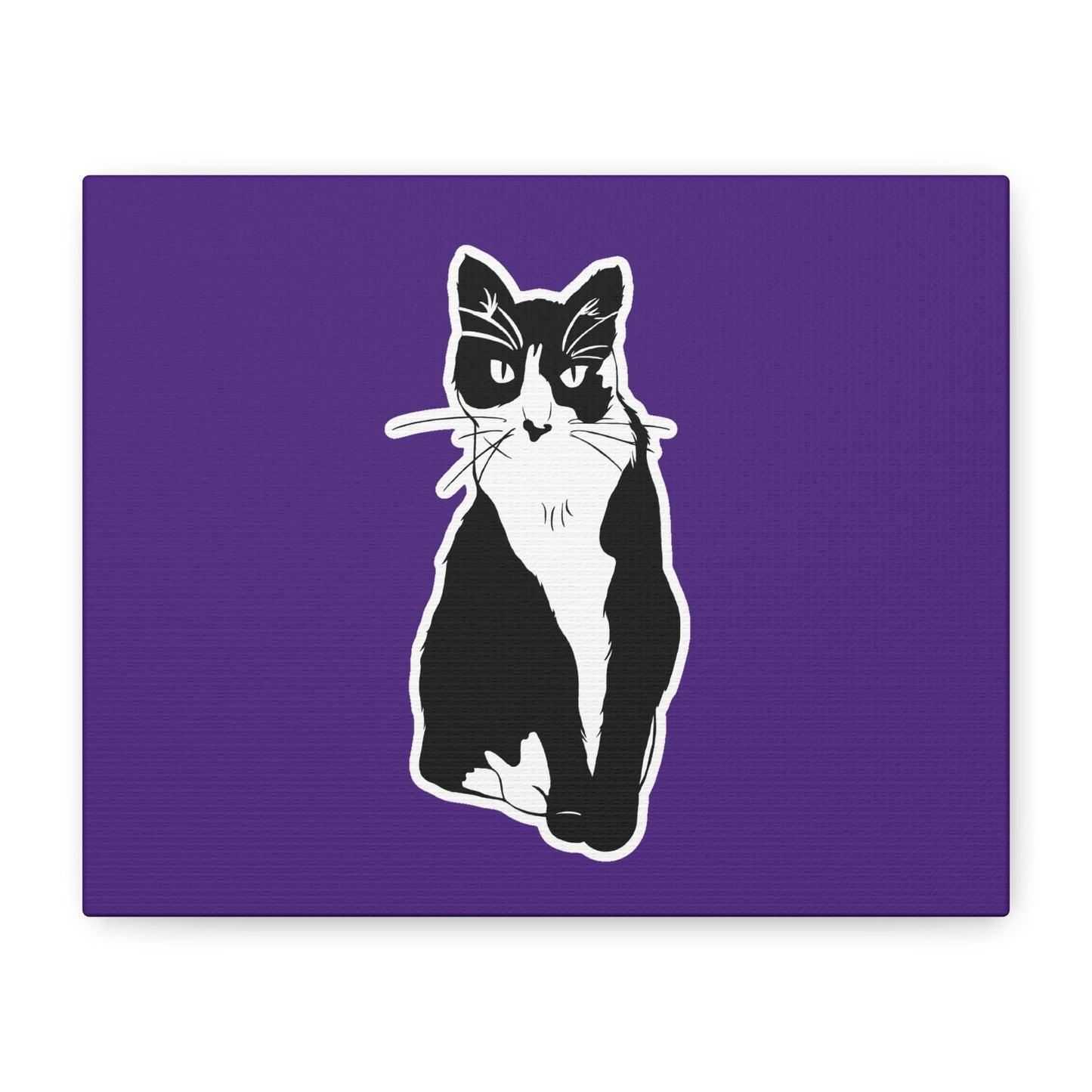 Cat Canvas Print on Purple (Sticker Style Cat) - Cat Drawing Art