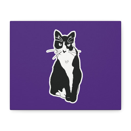 Cat Canvas Print on Purple (Sticker Style Cat) - Cat Drawing Art