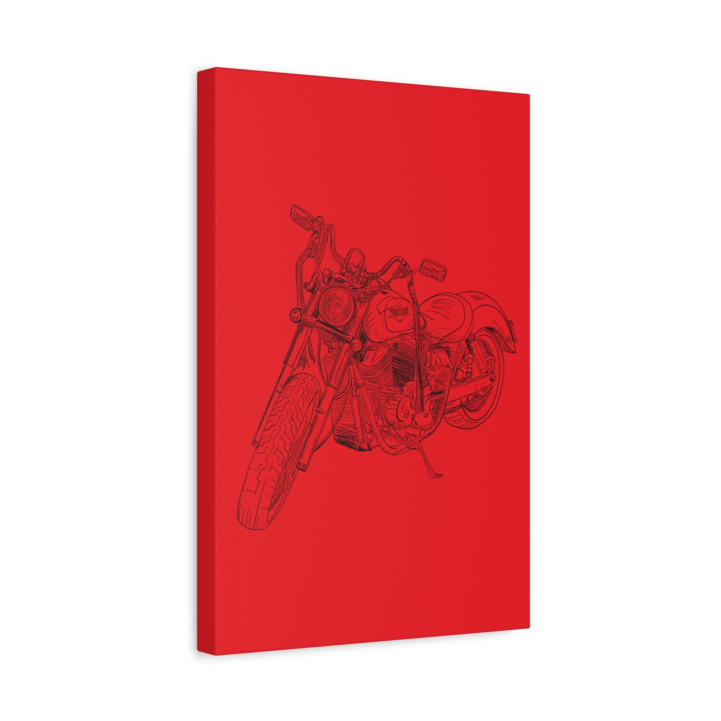 Ride Me Harley Motorcycle Sketch Canvas Print - Black Ink on Red Background