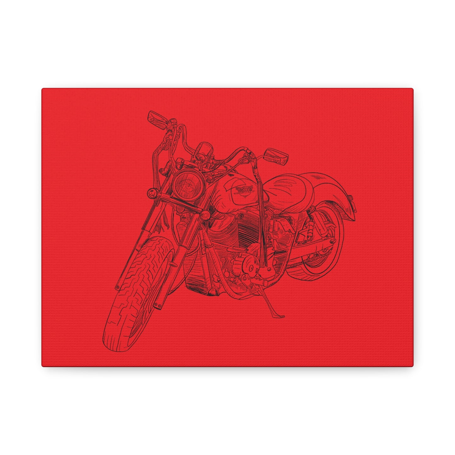 Ride Me Harley Motorcycle Sketch Canvas Print - Black Ink on Red Background