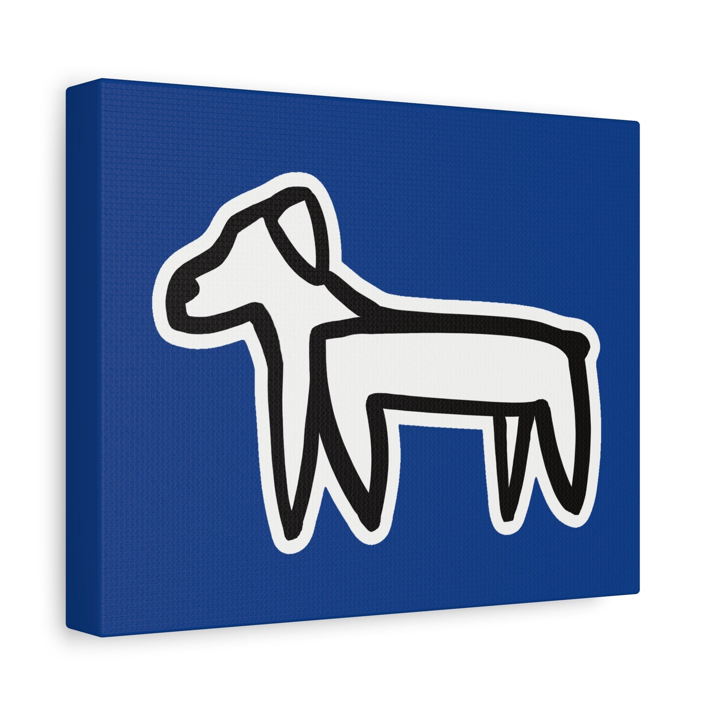 Dog Canvas Print on Blue (Sticker Style White Dog) - Dog Drawing Wall Art