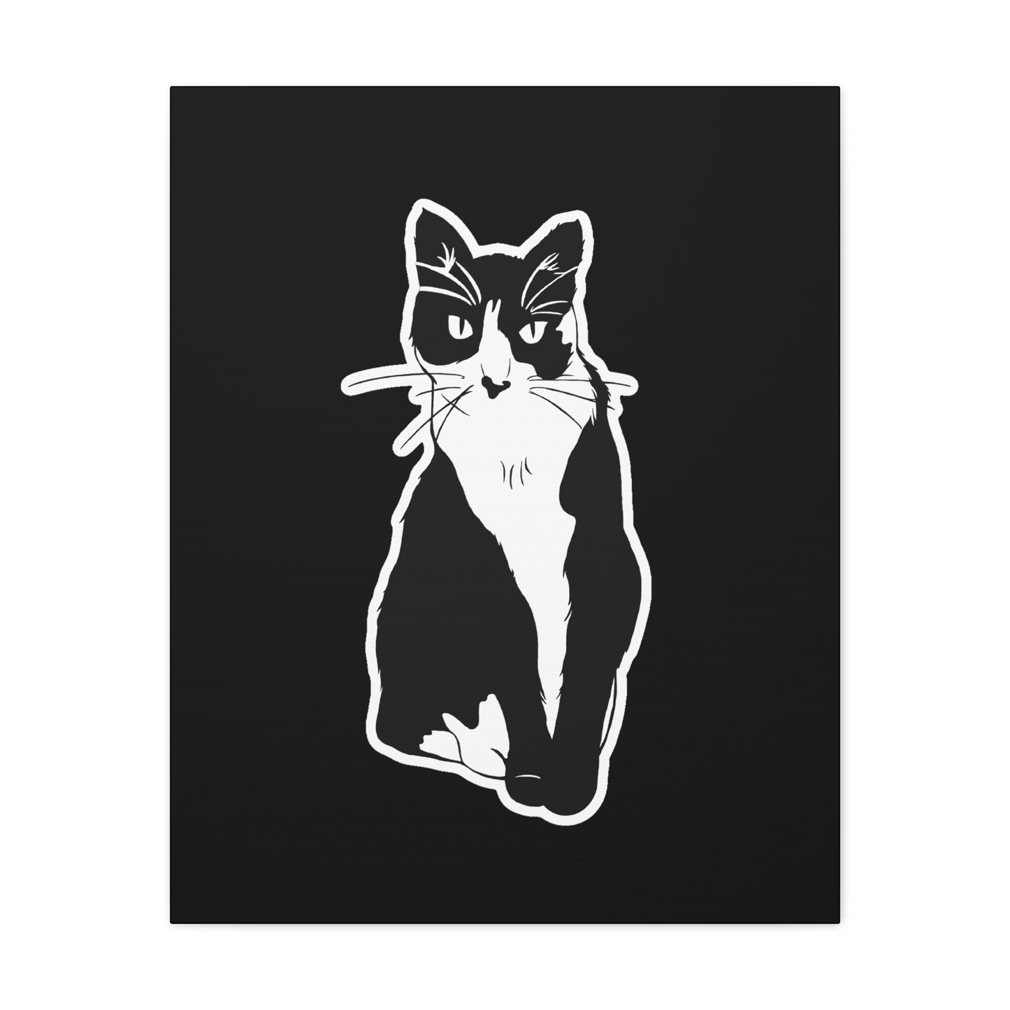 Cat Canvas Print on Black (Sticker Style Cat) - Cat Drawing Art