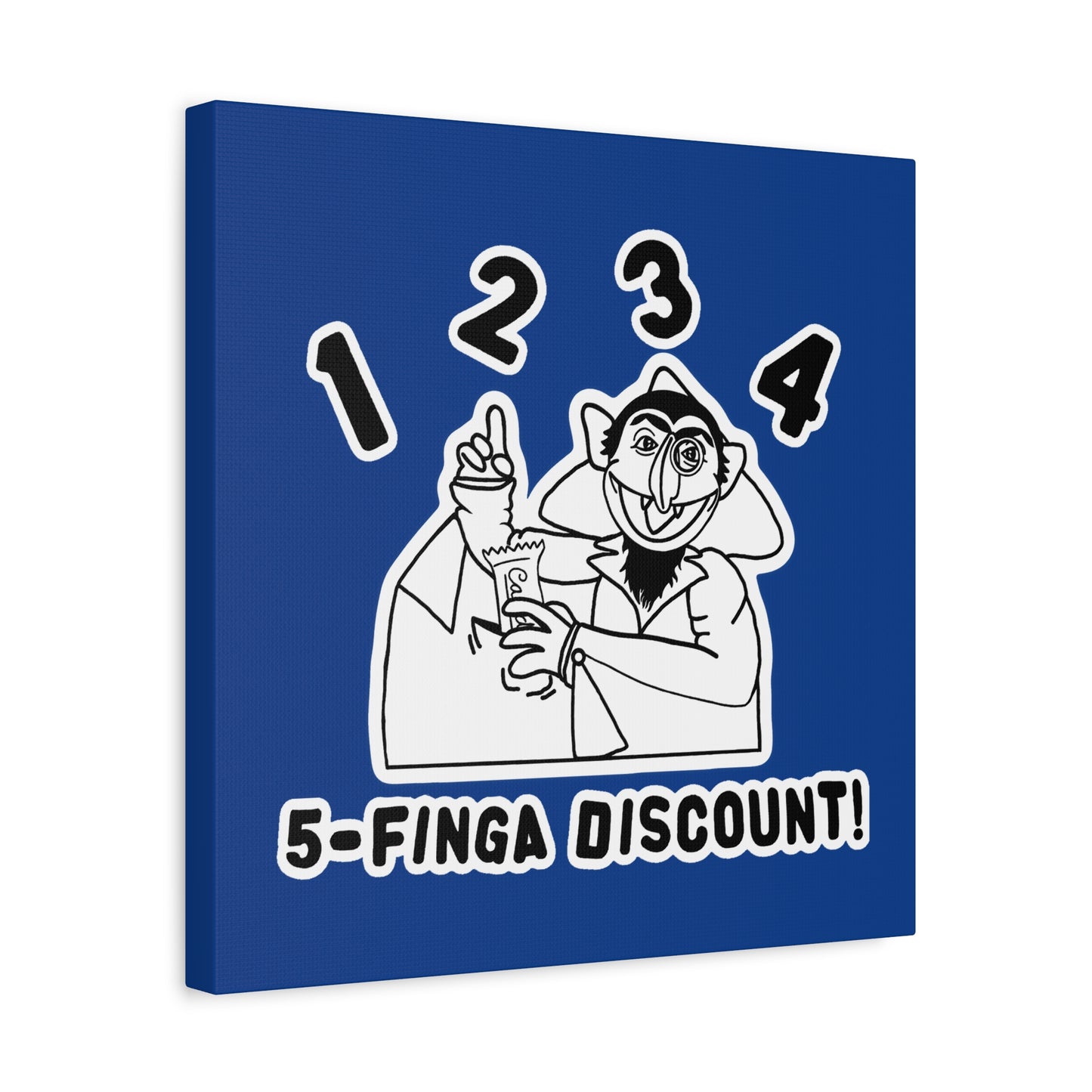 Five Finger Discount Outline Canvas Print Dark Blue - Sesame Street The Count Parody Art Print