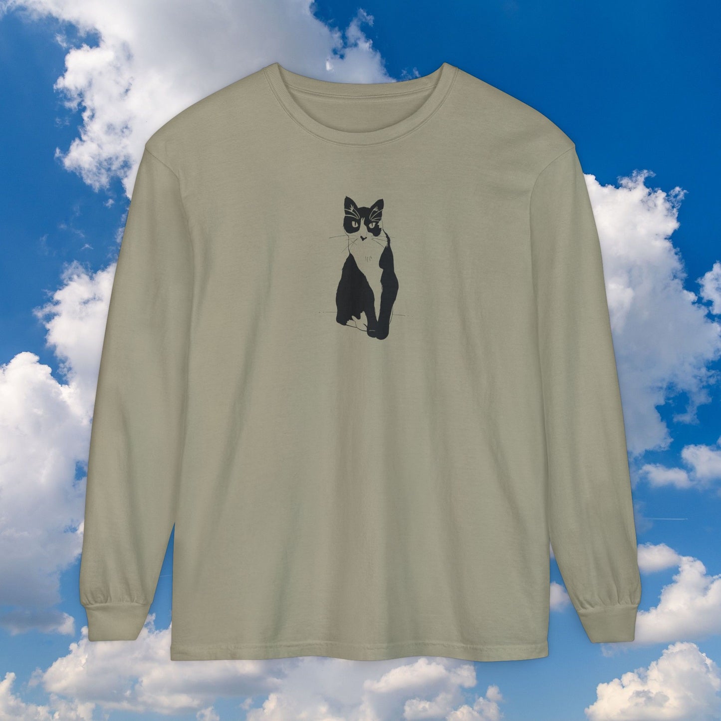 Cat Long Sleeve Tee (Transparent Style Cat) - Cat Drawing Shirt