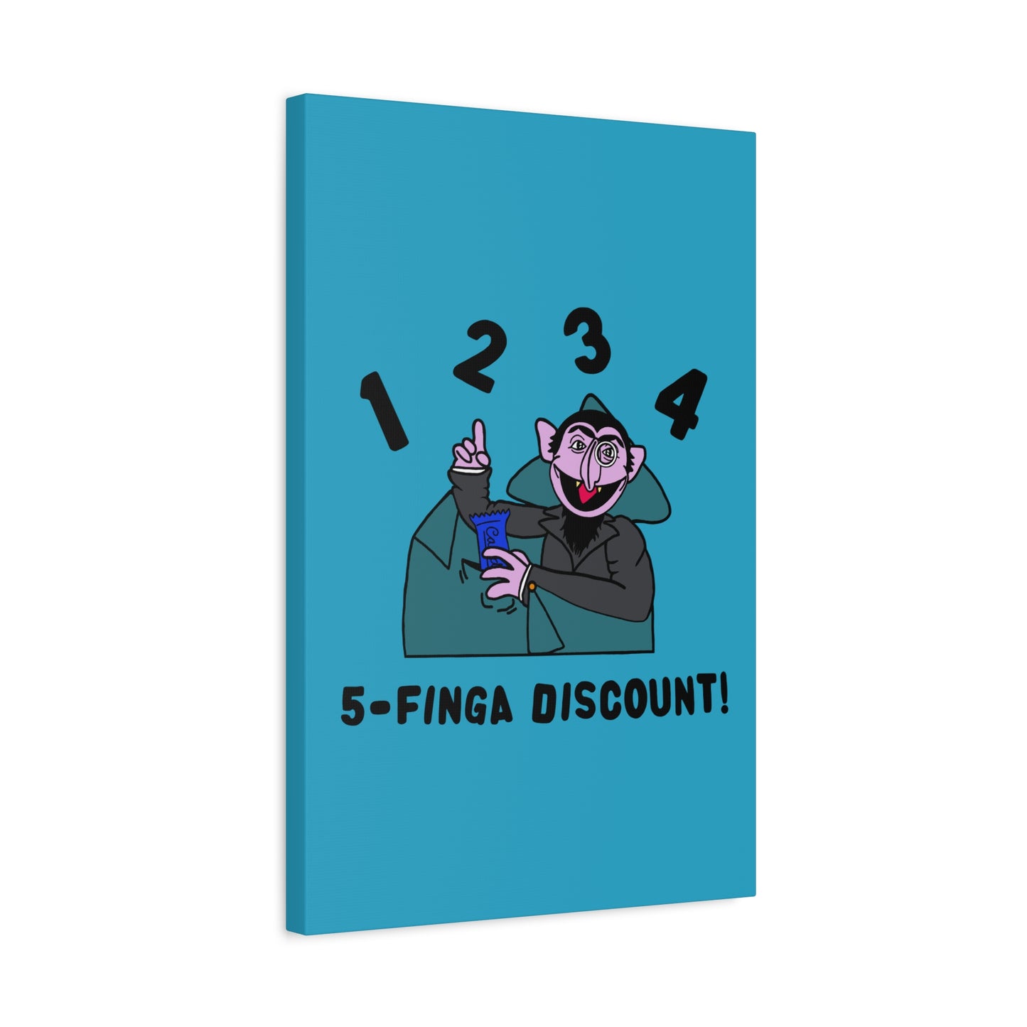 Five Finger Discount Canvas Print Turquoise - Sesame Street The Count Parody Art Print