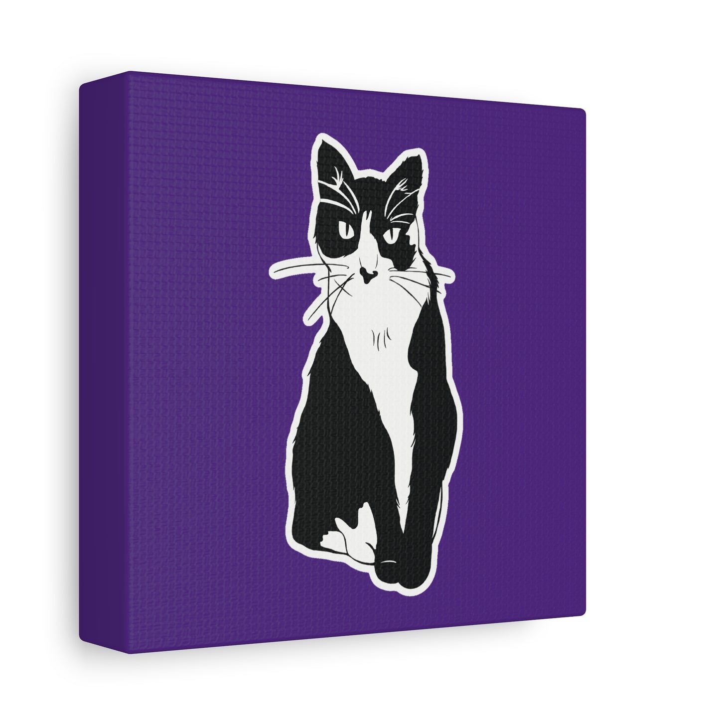 Cat Canvas Print on Purple (Sticker Style Cat) - Cat Drawing Art