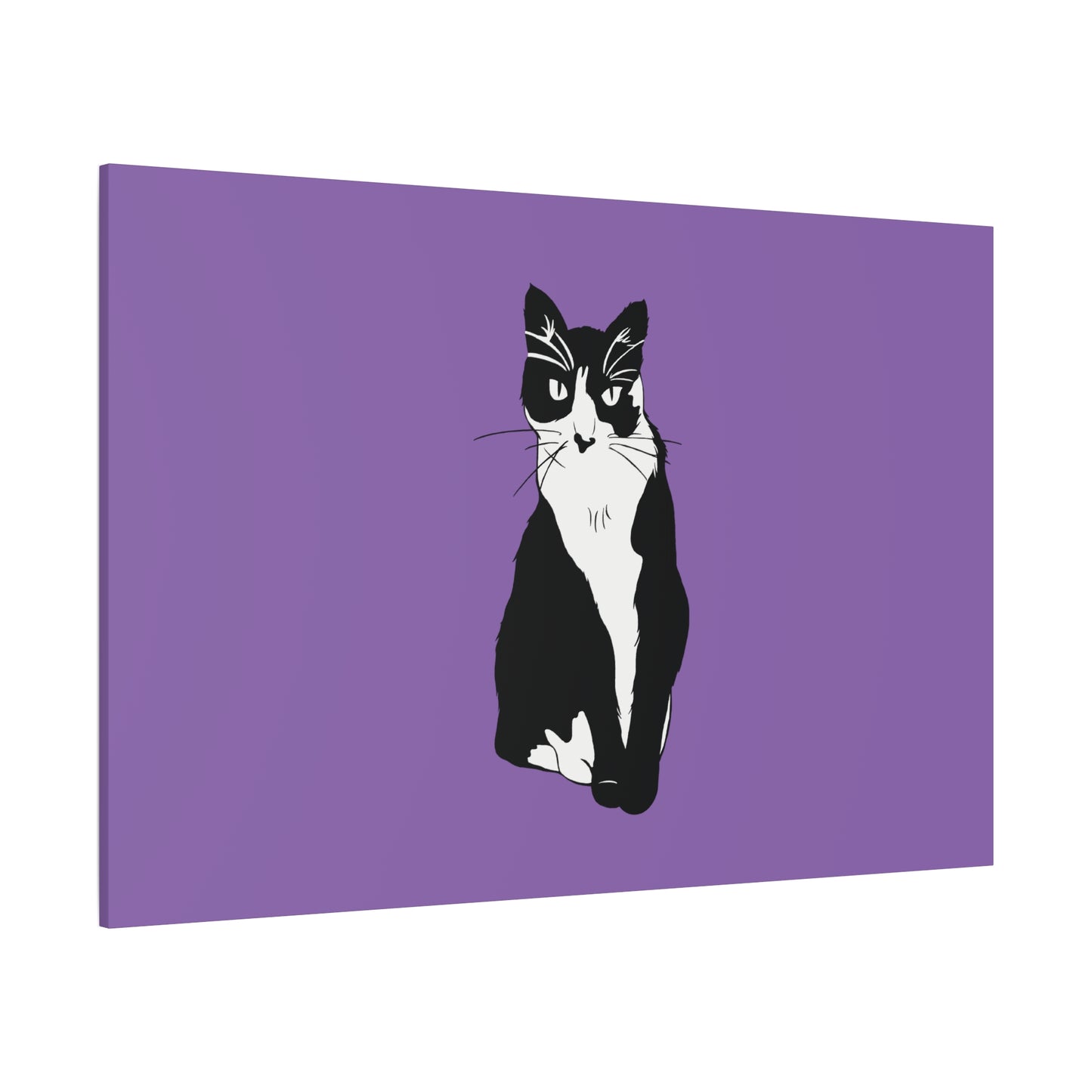 Cat Canvas on Light Purple (B&W Style Cat) - Cat Drawing Art