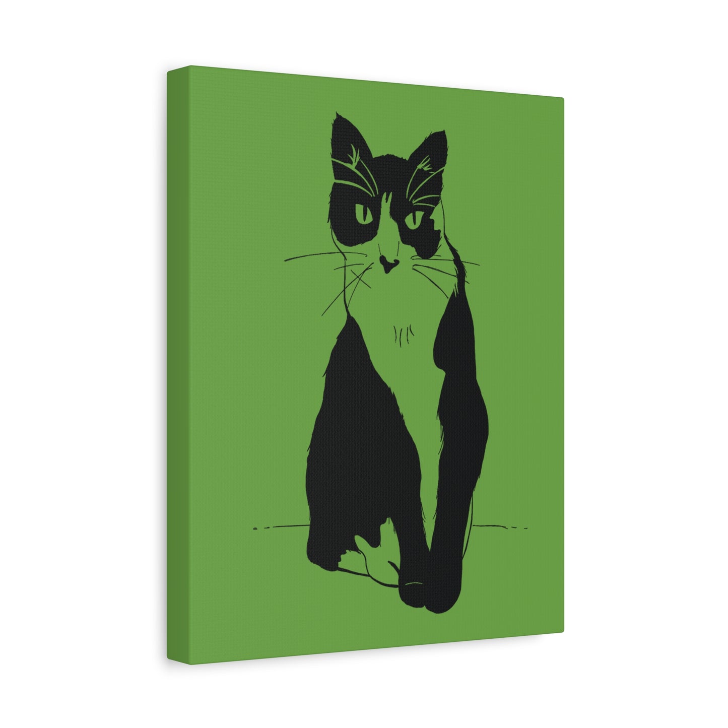 Cat Canvas Print on Green (Transparent Style Cat) - Cat Drawing Art