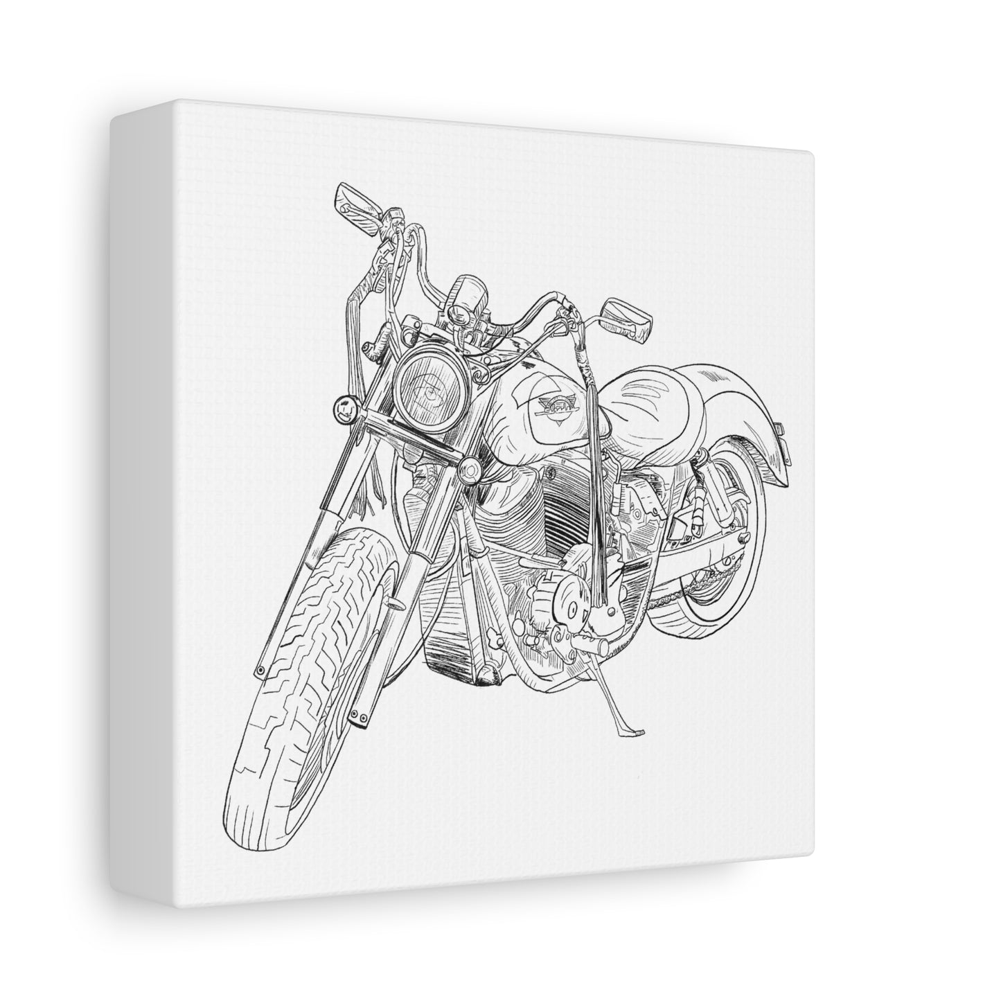 Ride Me Harley Motorcycle Sketch Canvas Print - Black Ink on White Background