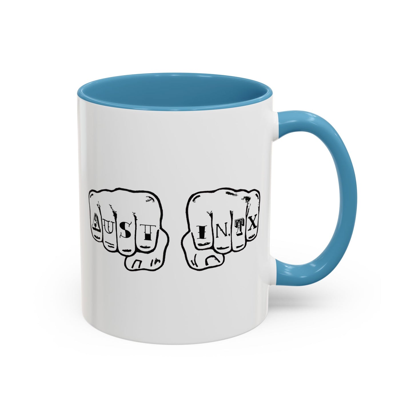 Austin Knuckle Tats Tattooed Fists Accent Mug