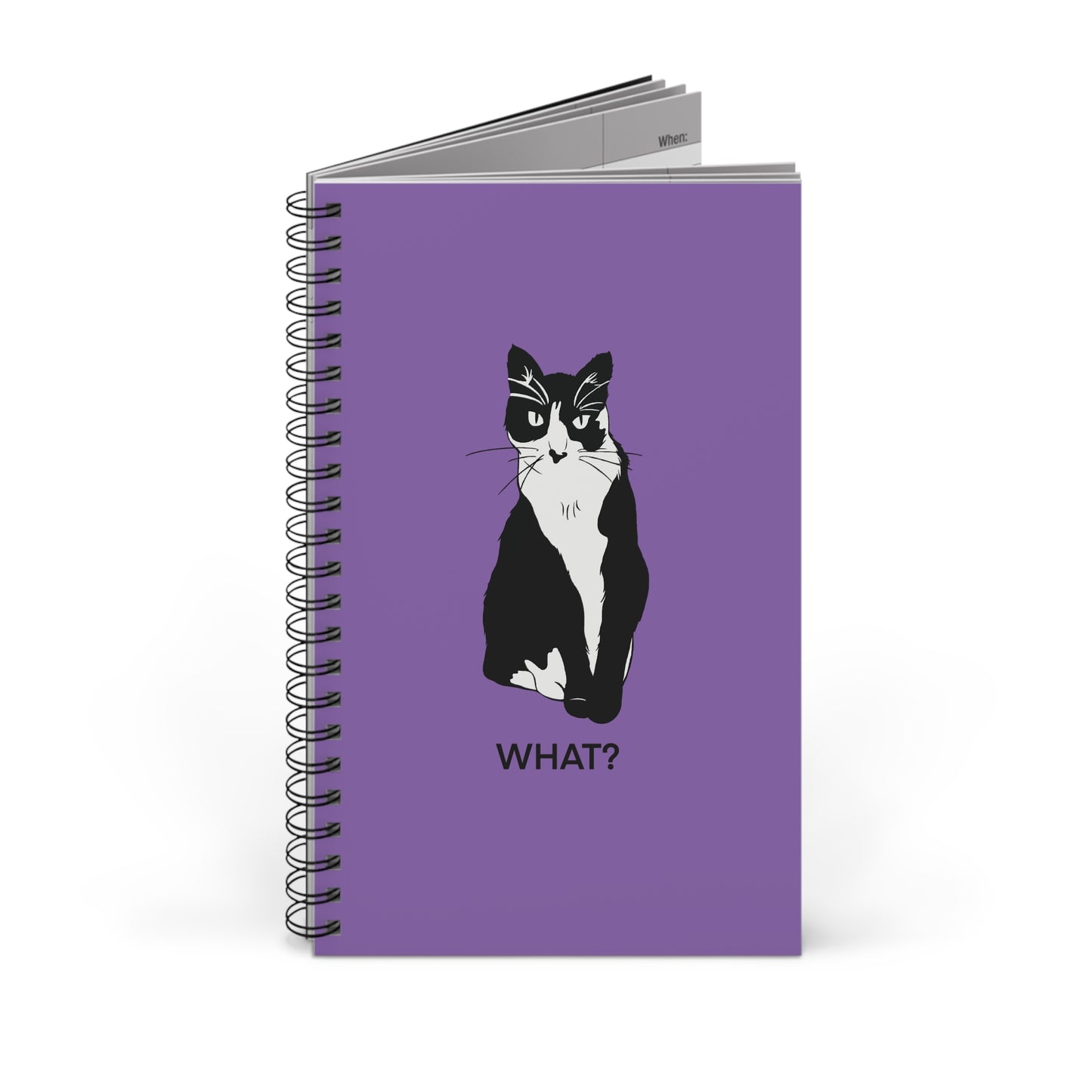 Cattitude Notebook in Light Purple (B&W Style Cat) - Cat Spiral Notebook