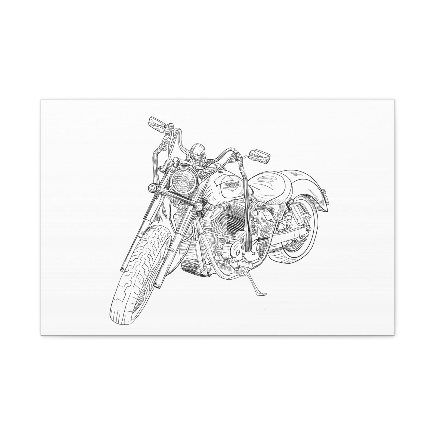 Ride Me Harley Motorcycle Sketch Canvas Print - Black Ink on White Background