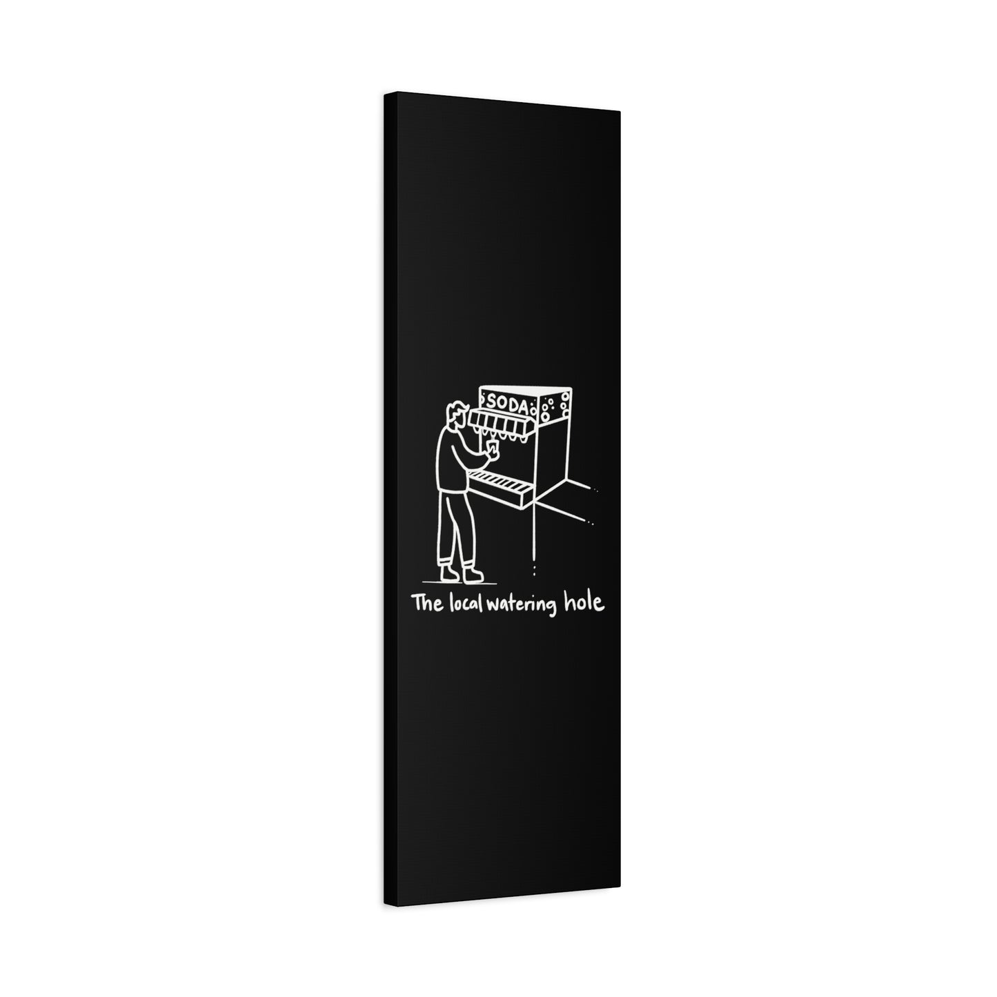 Local Watering Hole Canvas Print - White Ink on Black Background
