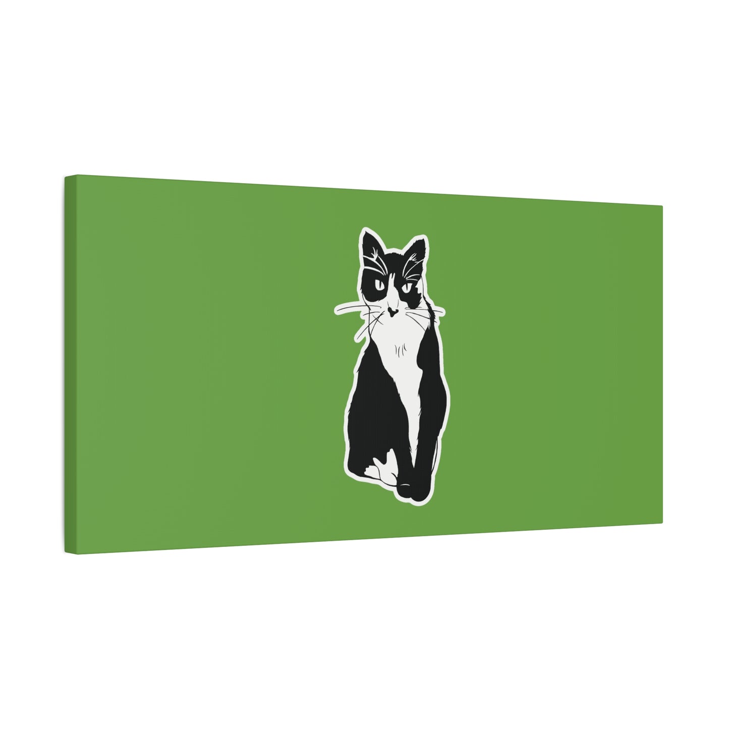 Cat Canvas Print on Green (B&W Style Cat) - Cat Drawing Art