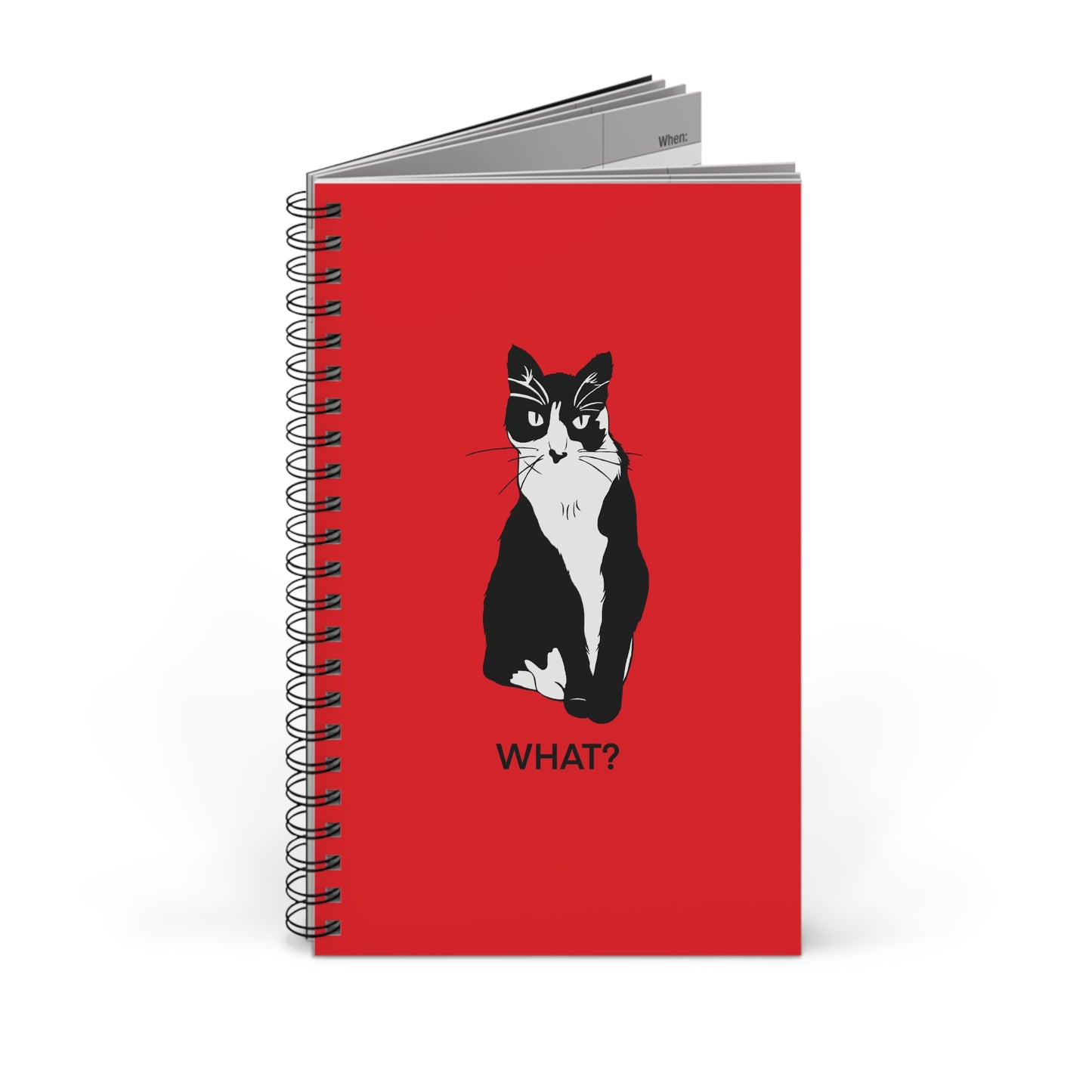 Cattitude Notebook in Red (B&W Style Cat) - Cat Spiral Notebook
