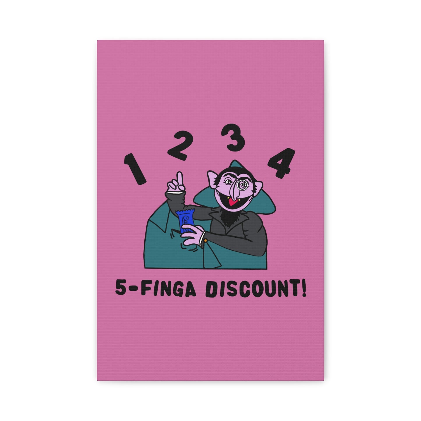 Five Finger Discount Canvas Print Light Pink - Sesame Street The Count Parody Art Print