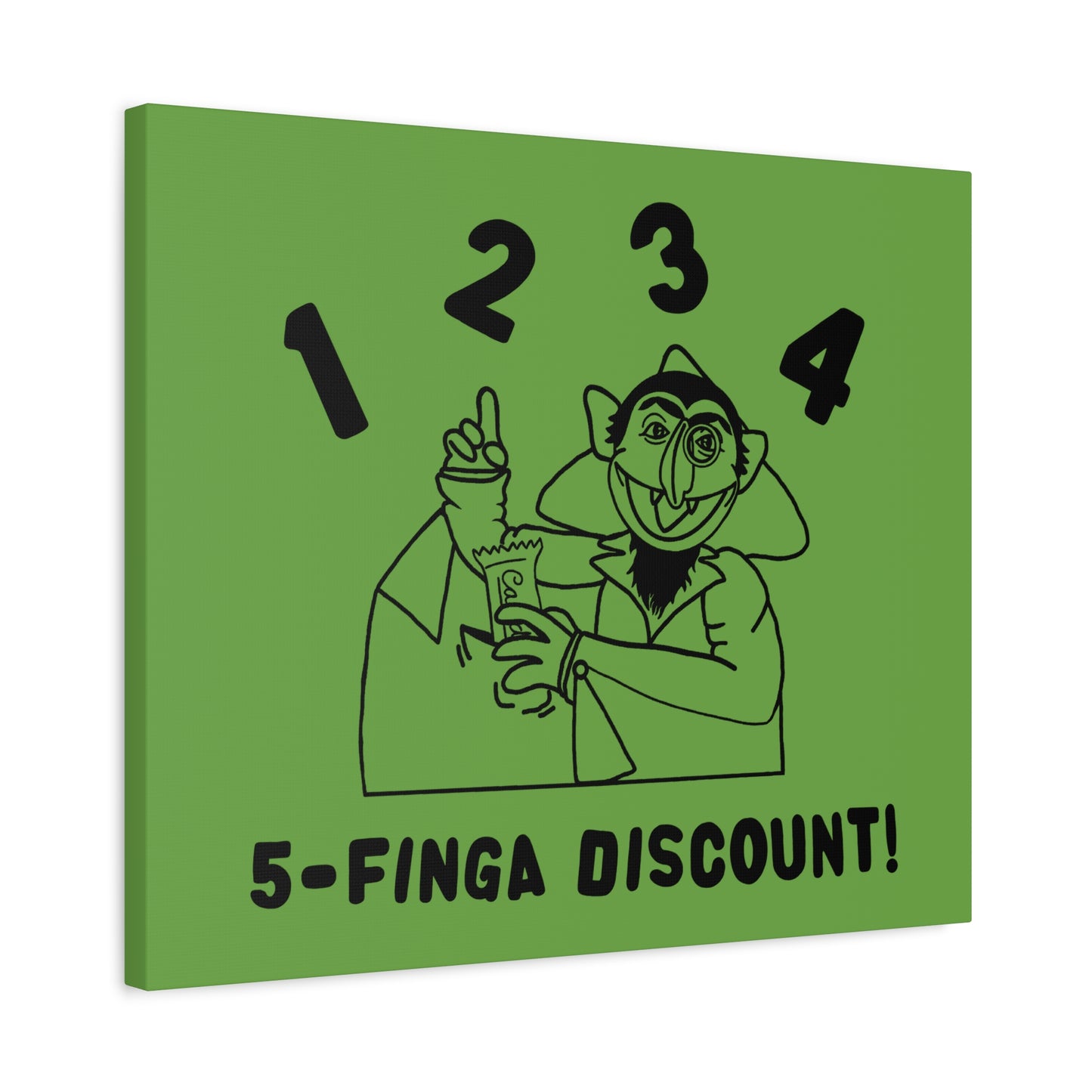 Five Finger Discount Outline Canvas Print Green - Sesame Street The Count Parody Art Print