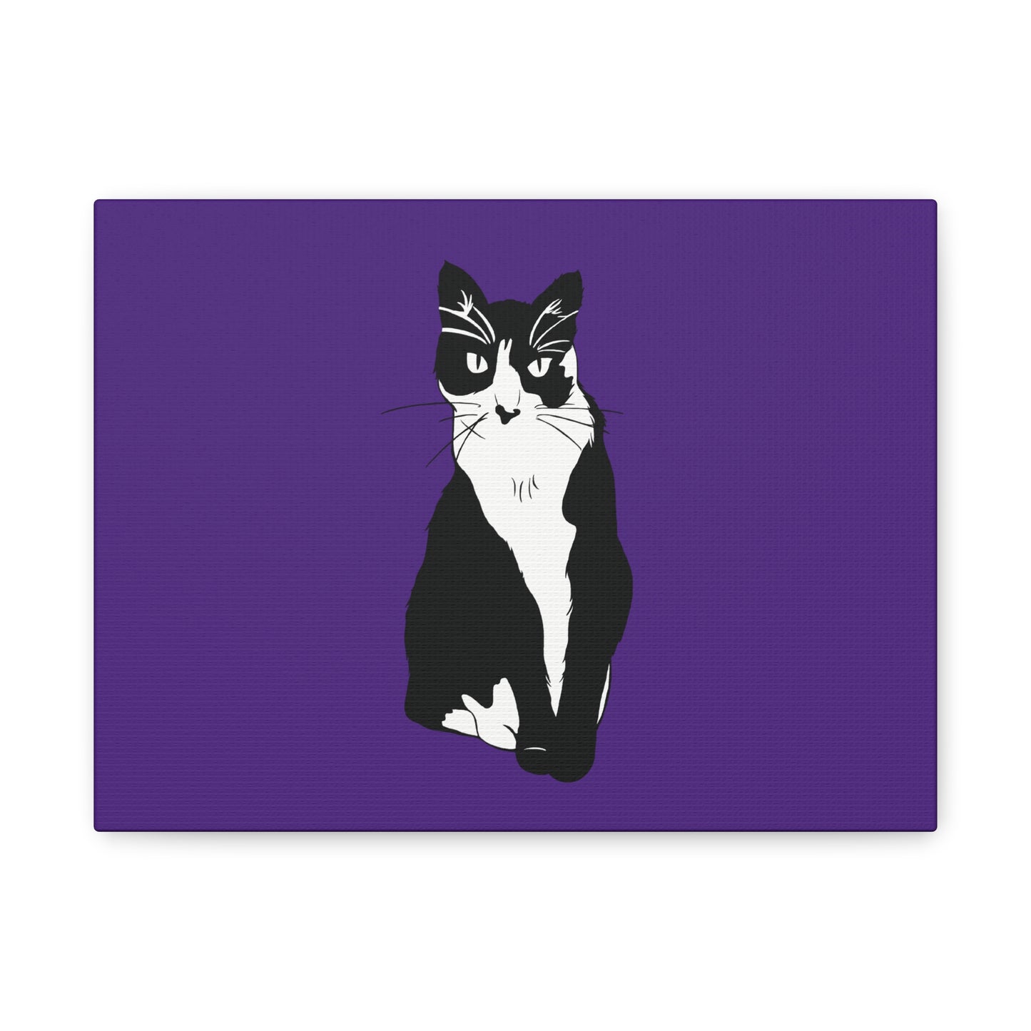 Cat Canvas on Purple (B&W Style Cat) - Cat Drawing Art