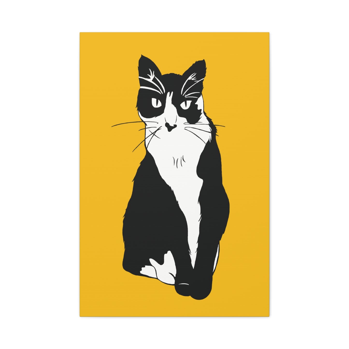 Cat Canvas on Yellow (B&W Style Cat) - Cat Drawing Art