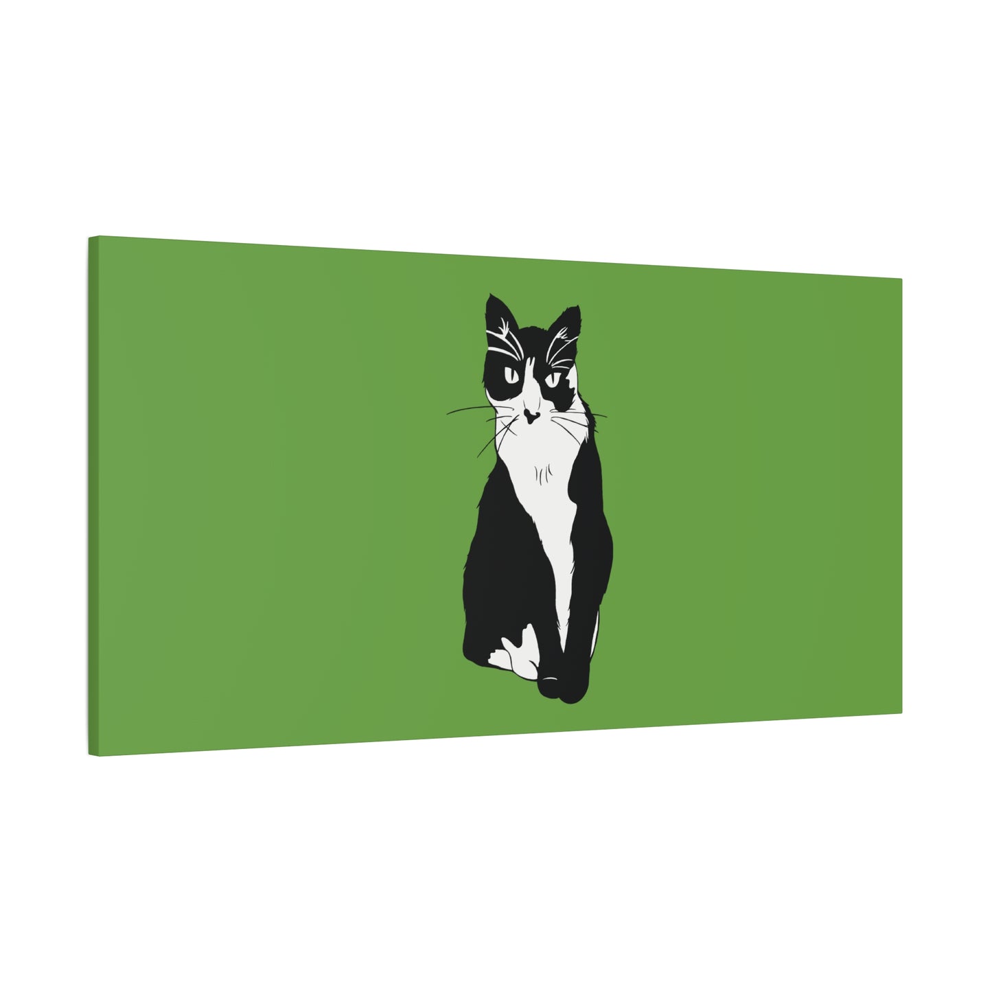 Cat Canvas on Green (B&W Style Cat) - Cat Drawing Art