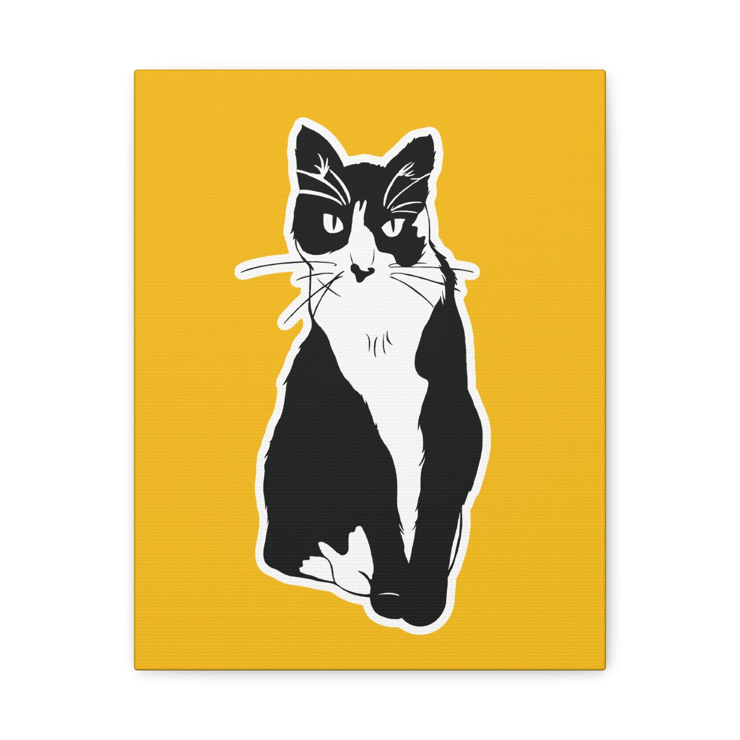 Cat Canvas Print on Yellow (Sticker Style Cat) - Cat Drawing Art